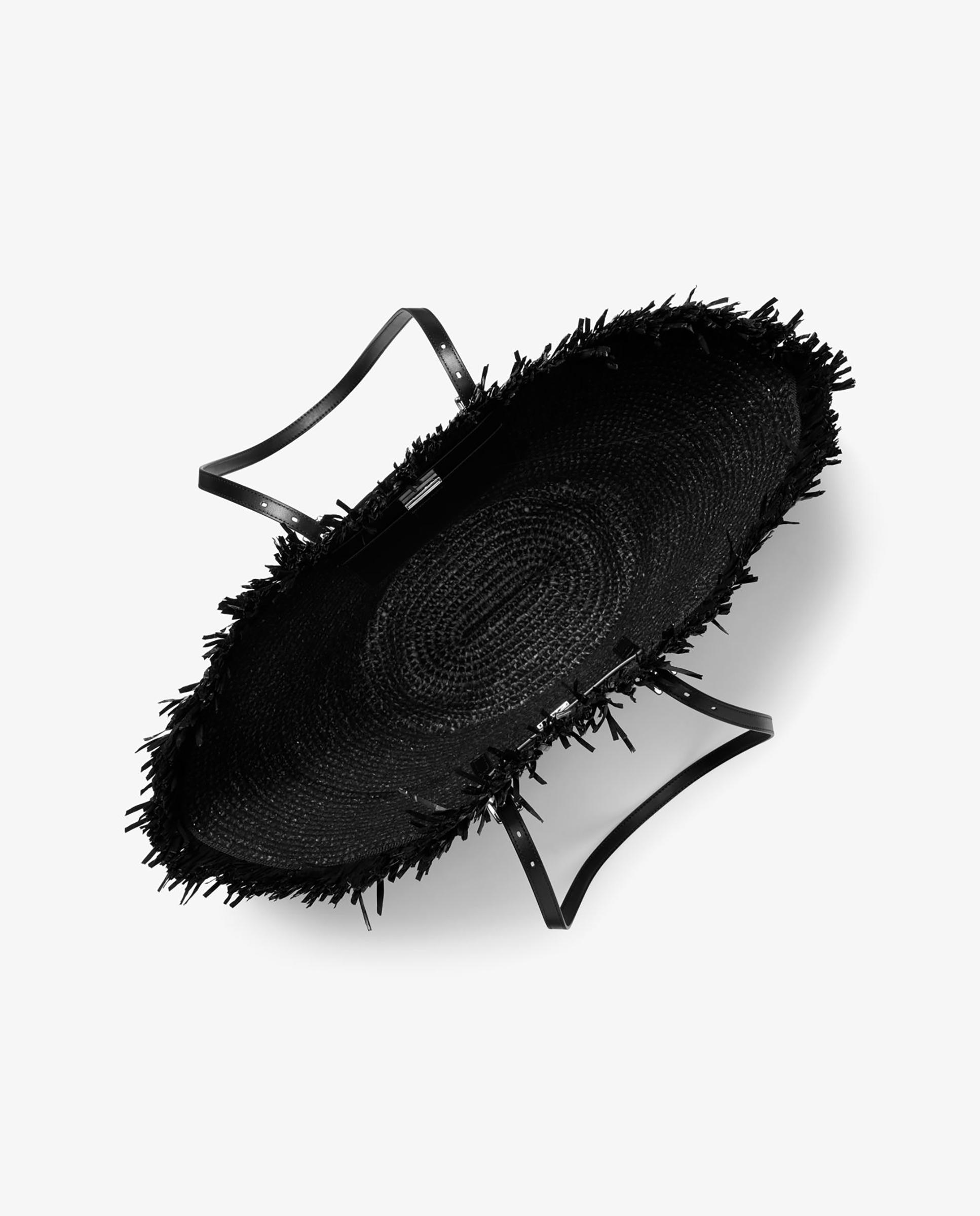 Mala de Ombro Tote Isa Grande Tecido À Mão Preto-2