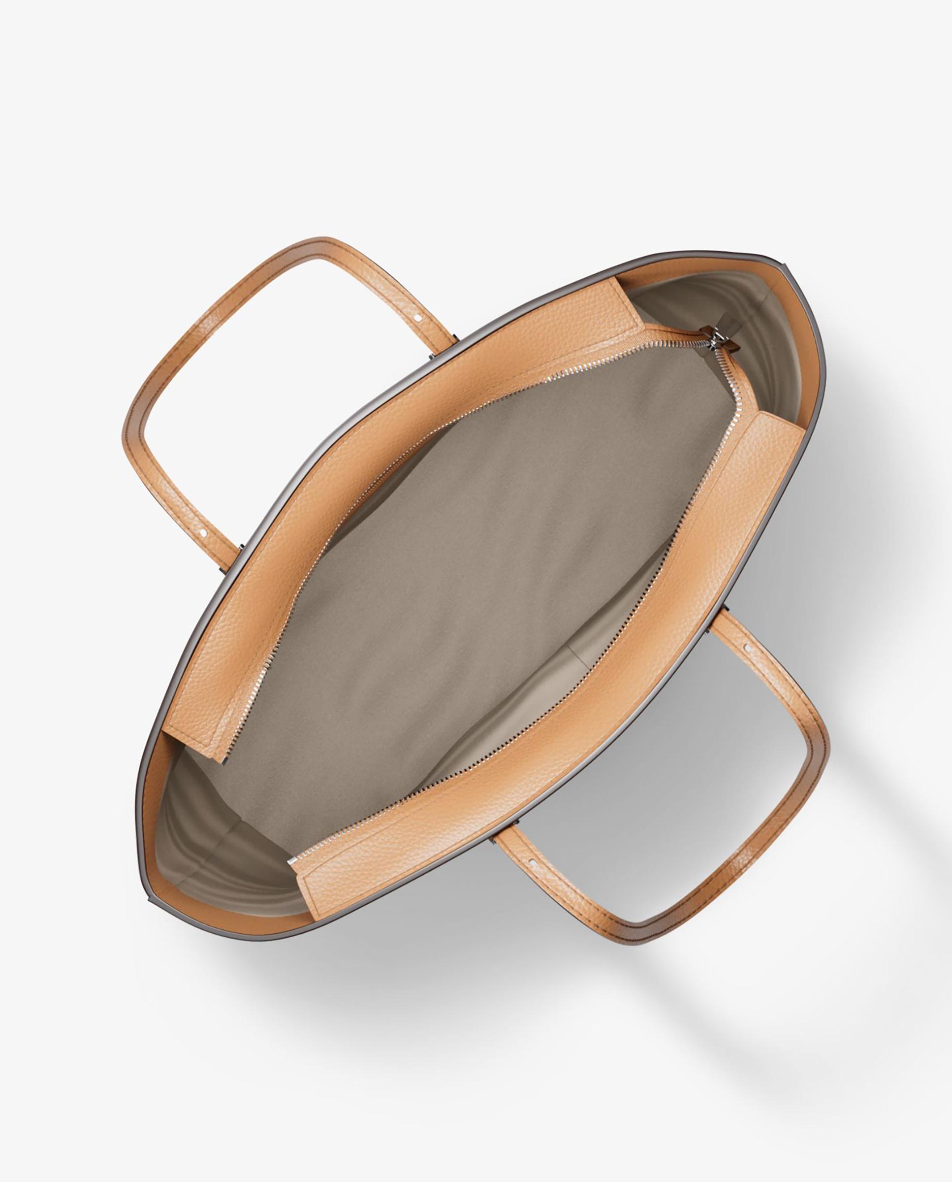 Mala Shopper Tote Quinn Grande de Pele Granulada Castanho-claro-2