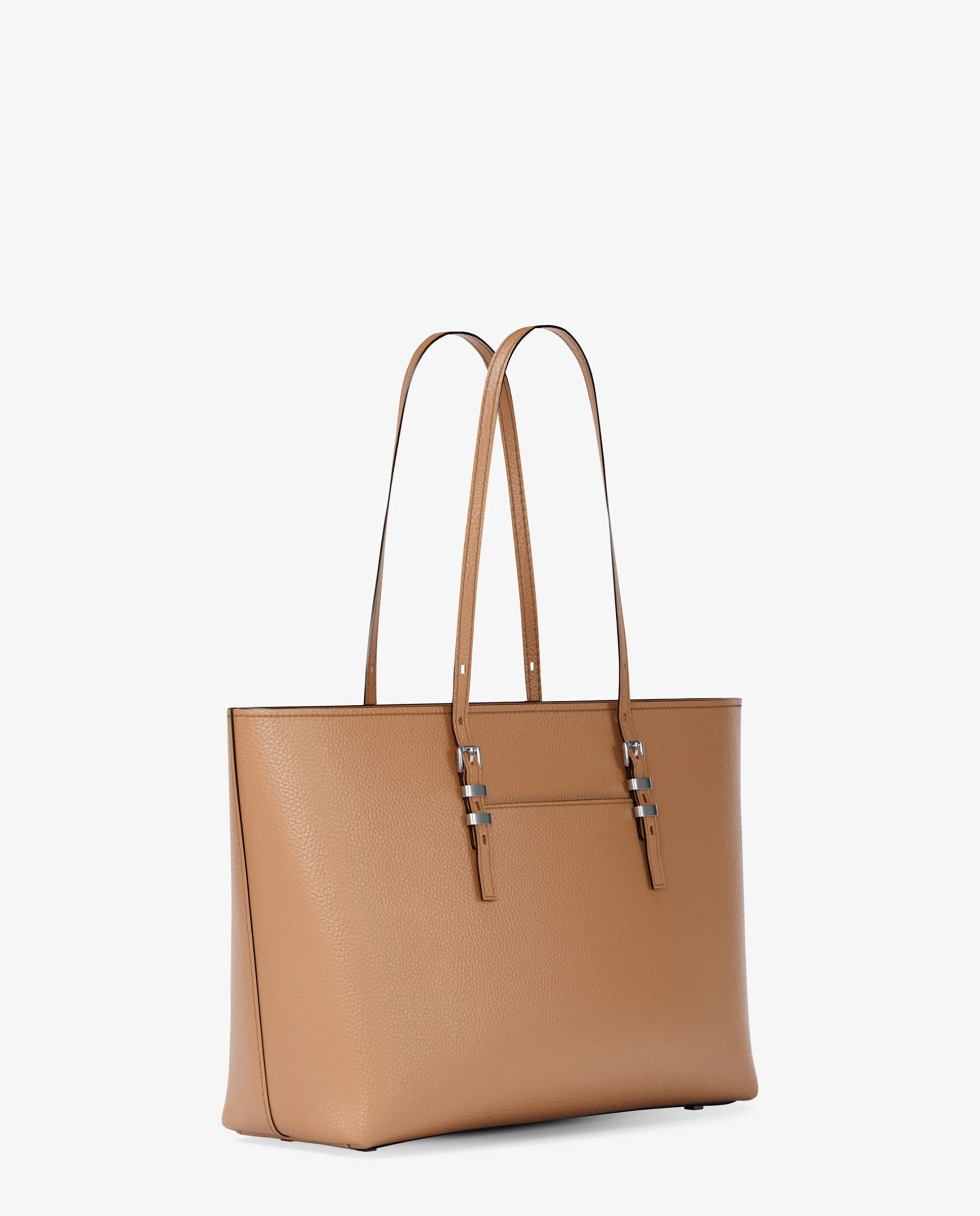 Mala Shopper Tote Quinn Grande de Pele Granulada Castanho-claro-3