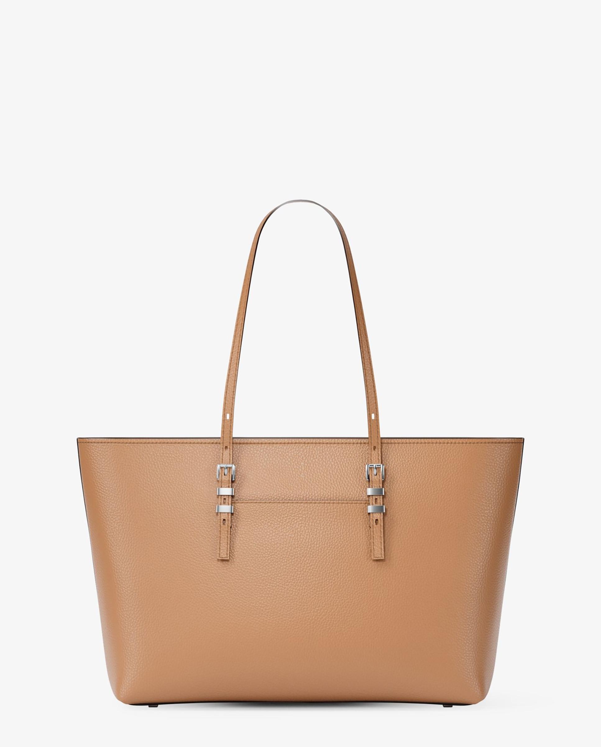 Mala Shopper Tote Quinn Grande de Pele Granulada Castanho-claro-5