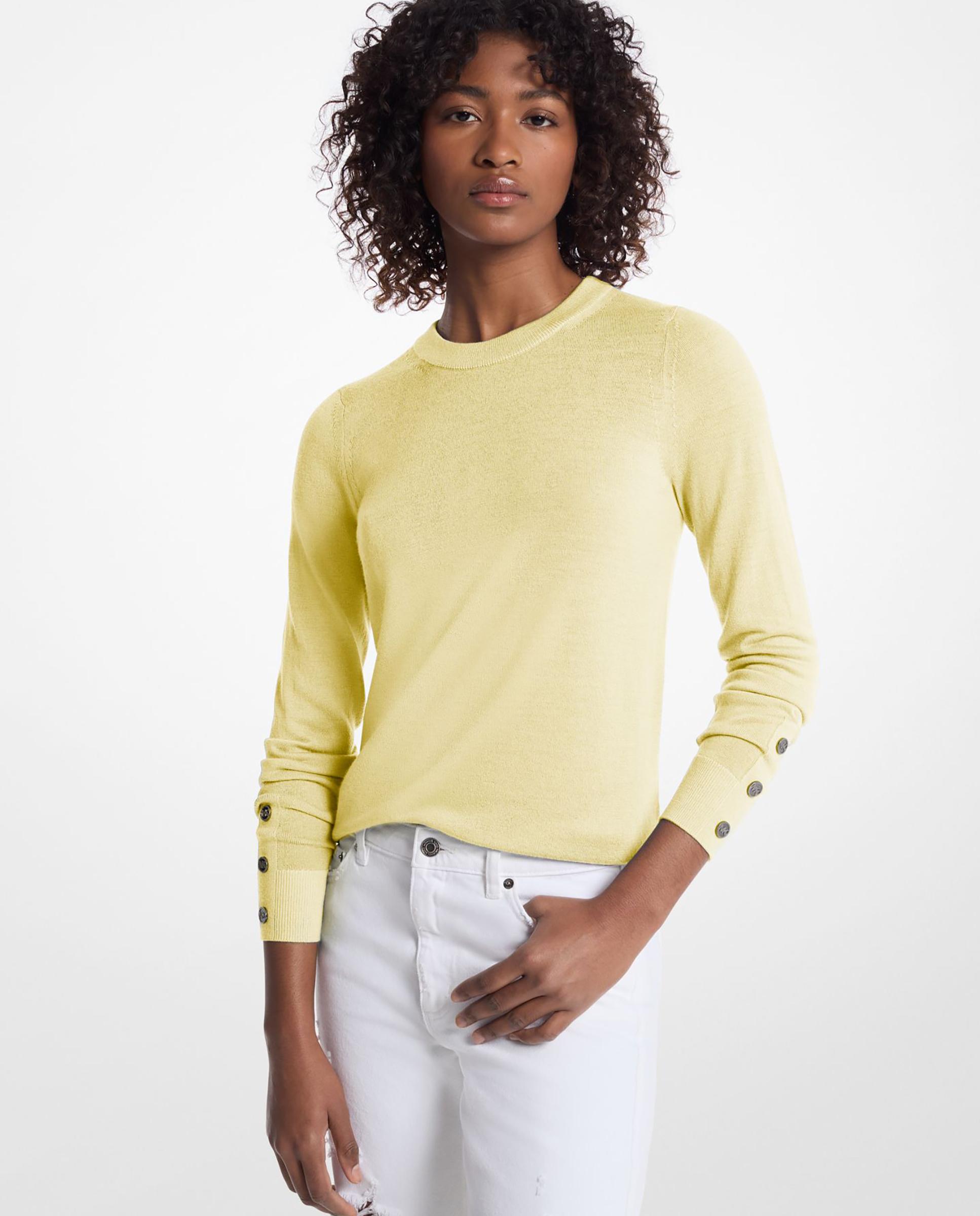 Camisola de Lã Merino com Gola Redonda Limão-1