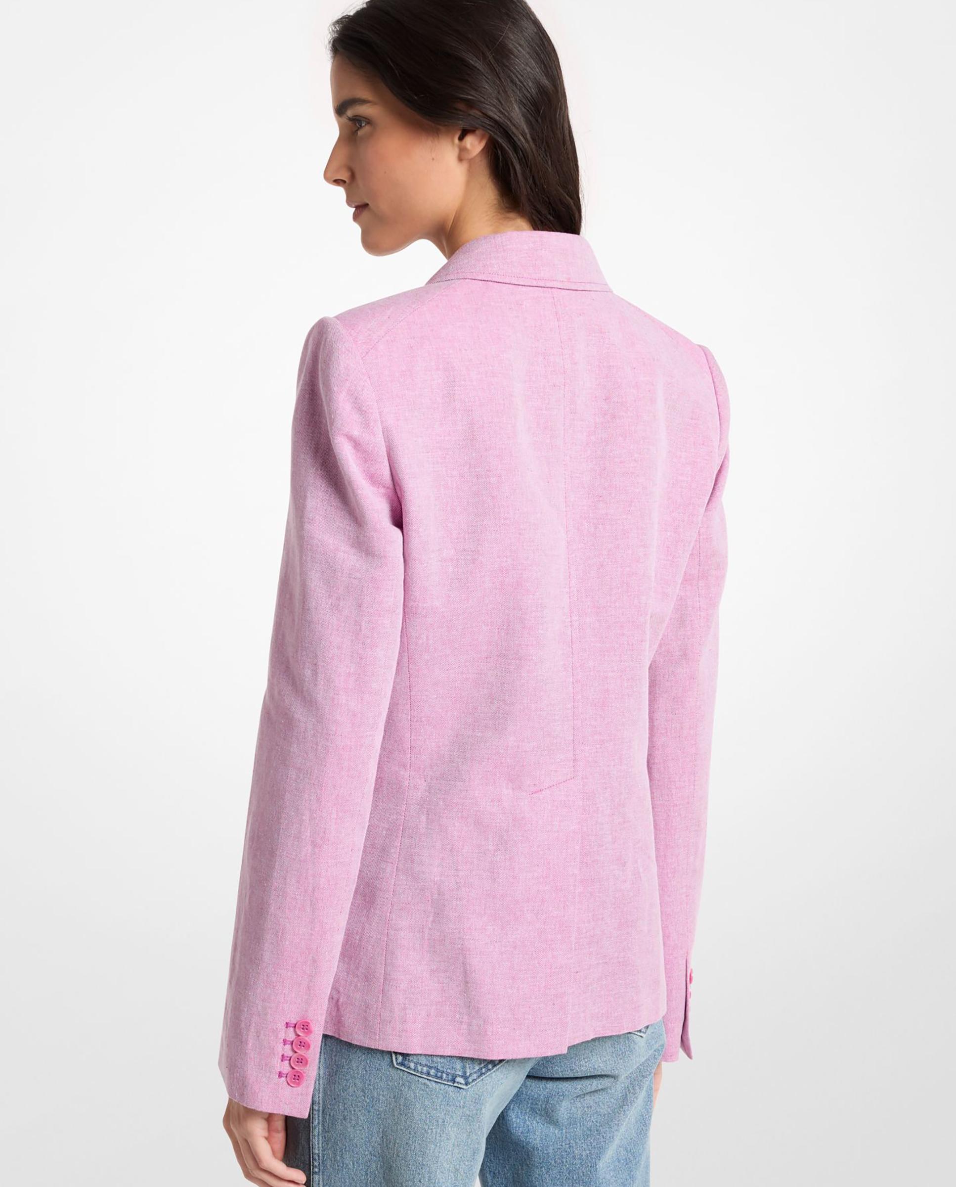 Blazer de Linho e Algodão com Bolsos de Plastrão Rosa-2
