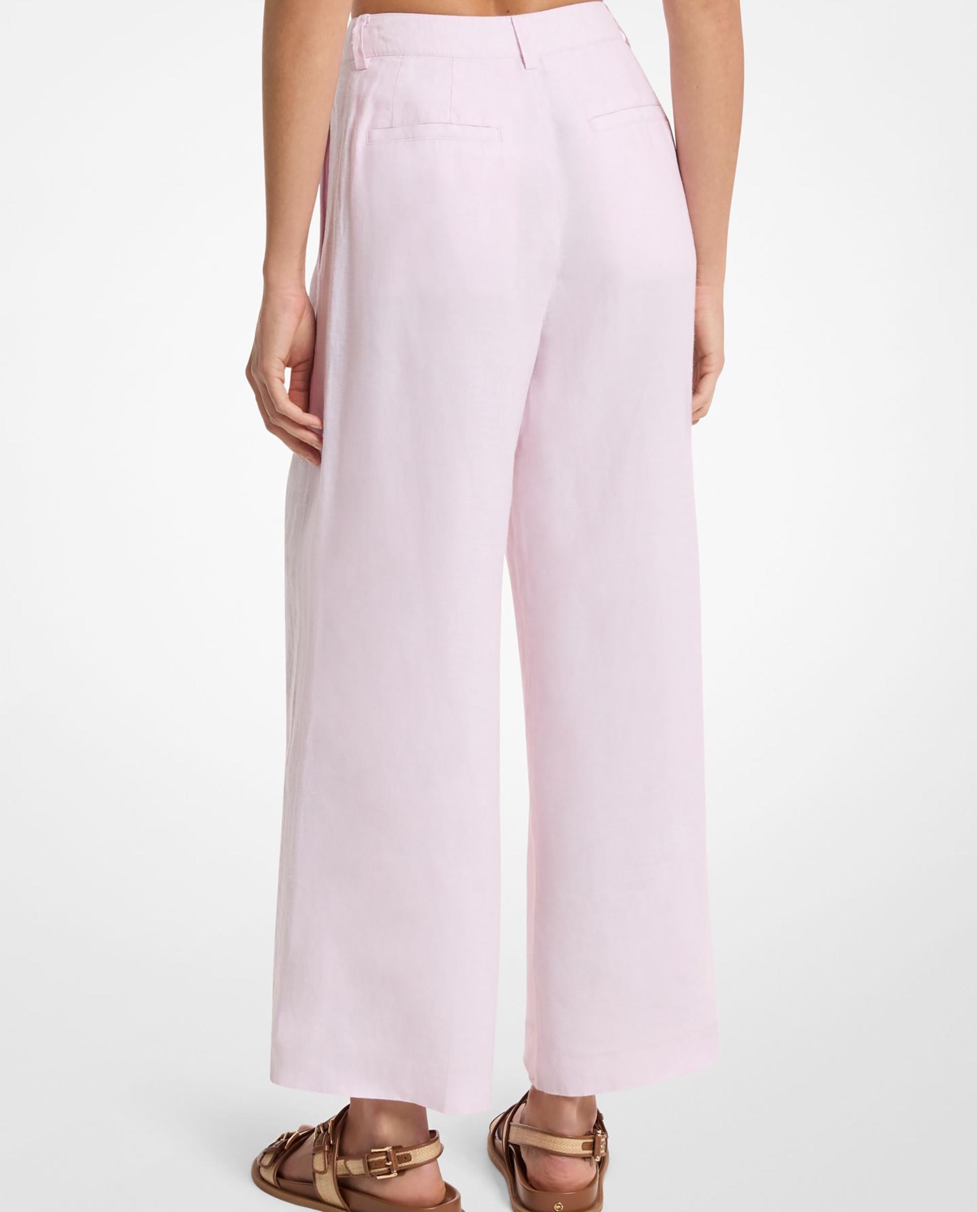 Pantalón ancho de mujer plisado de lino Rosa-claro-2
