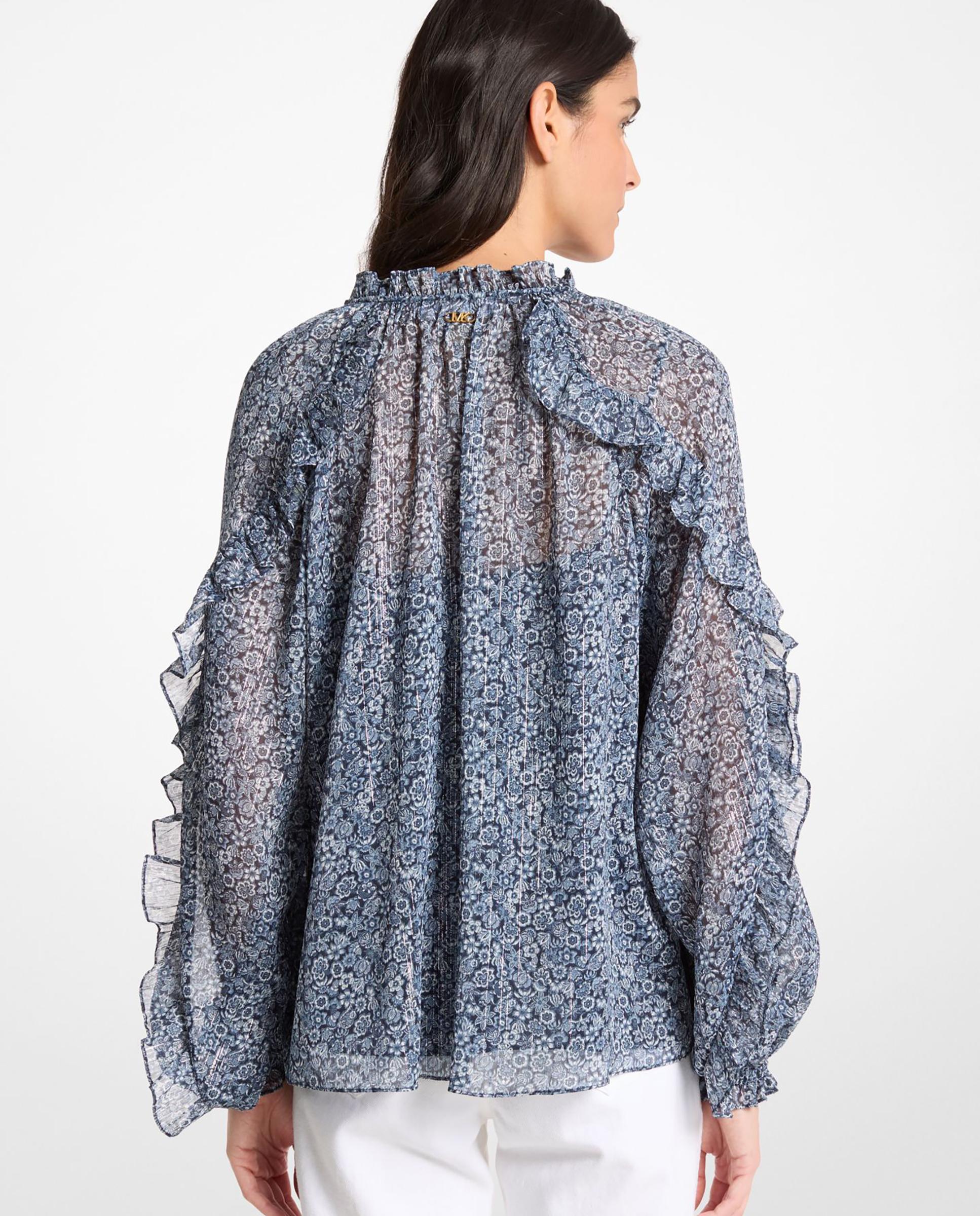 Blusa de Georgette com Folhos Marinho-2