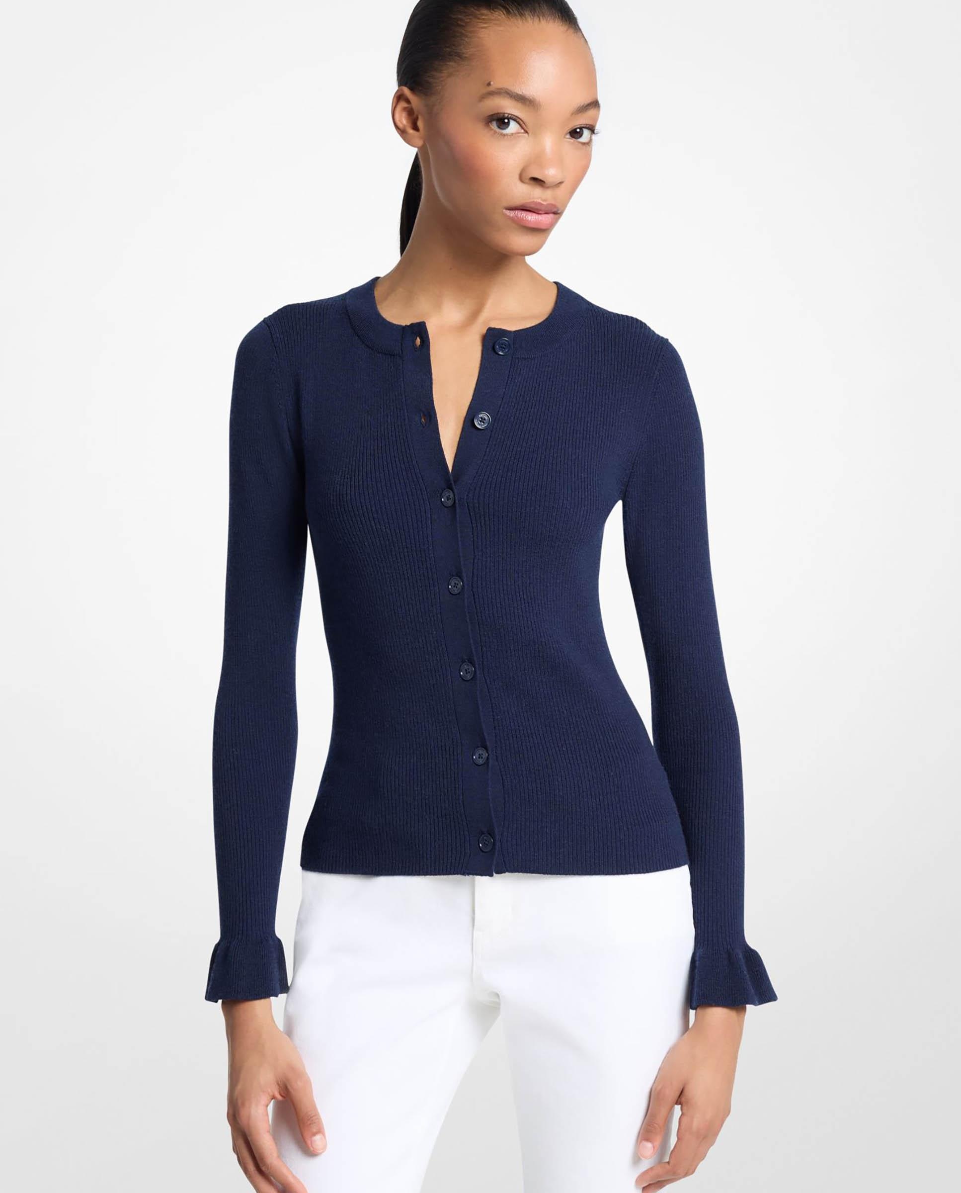 Imagem 0 de Cardigan Canelado de Mescla de Lã com Folhos nos Punhos