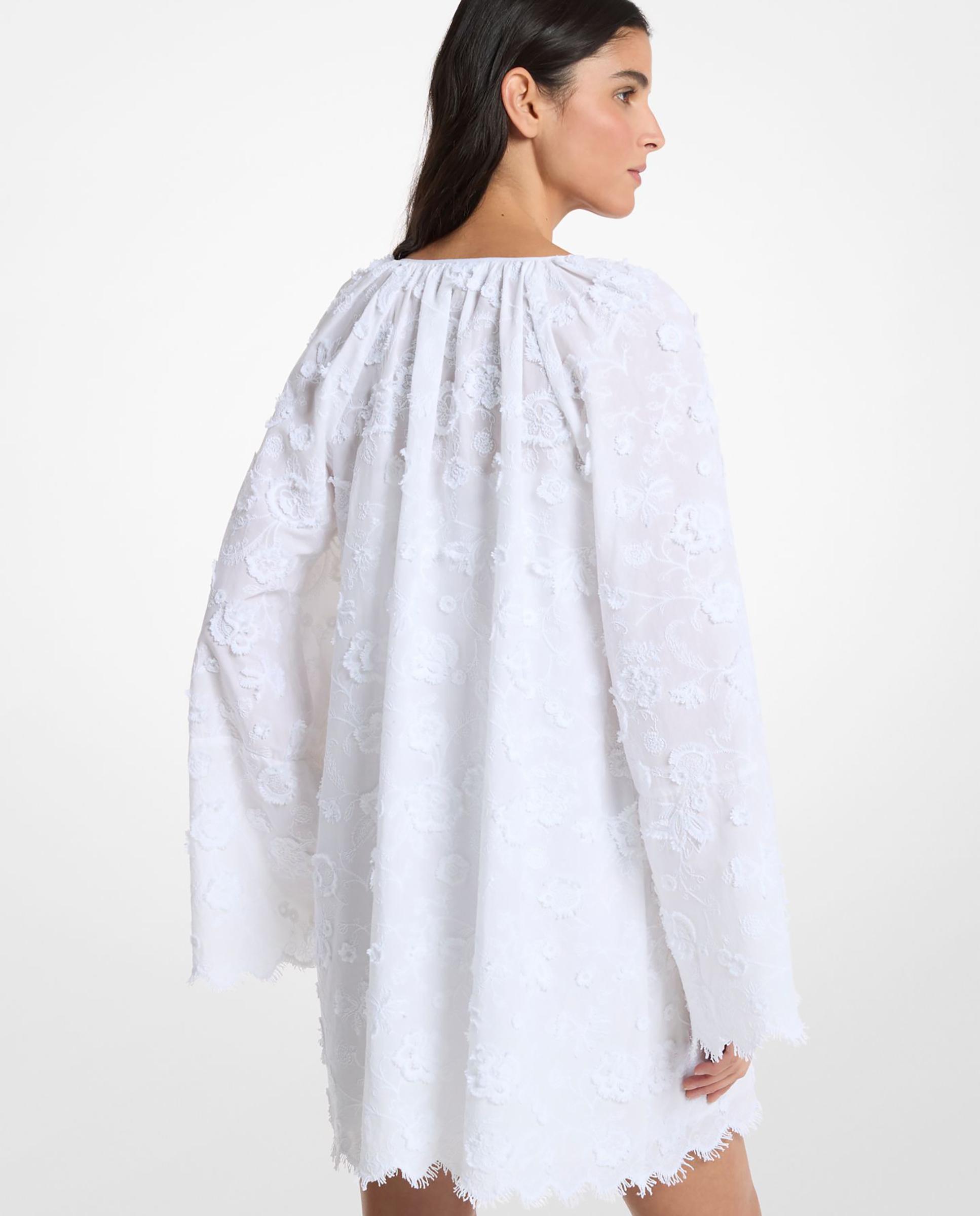 Vestido Curto de Voile de Algodão com Bordado Floral Branco-2