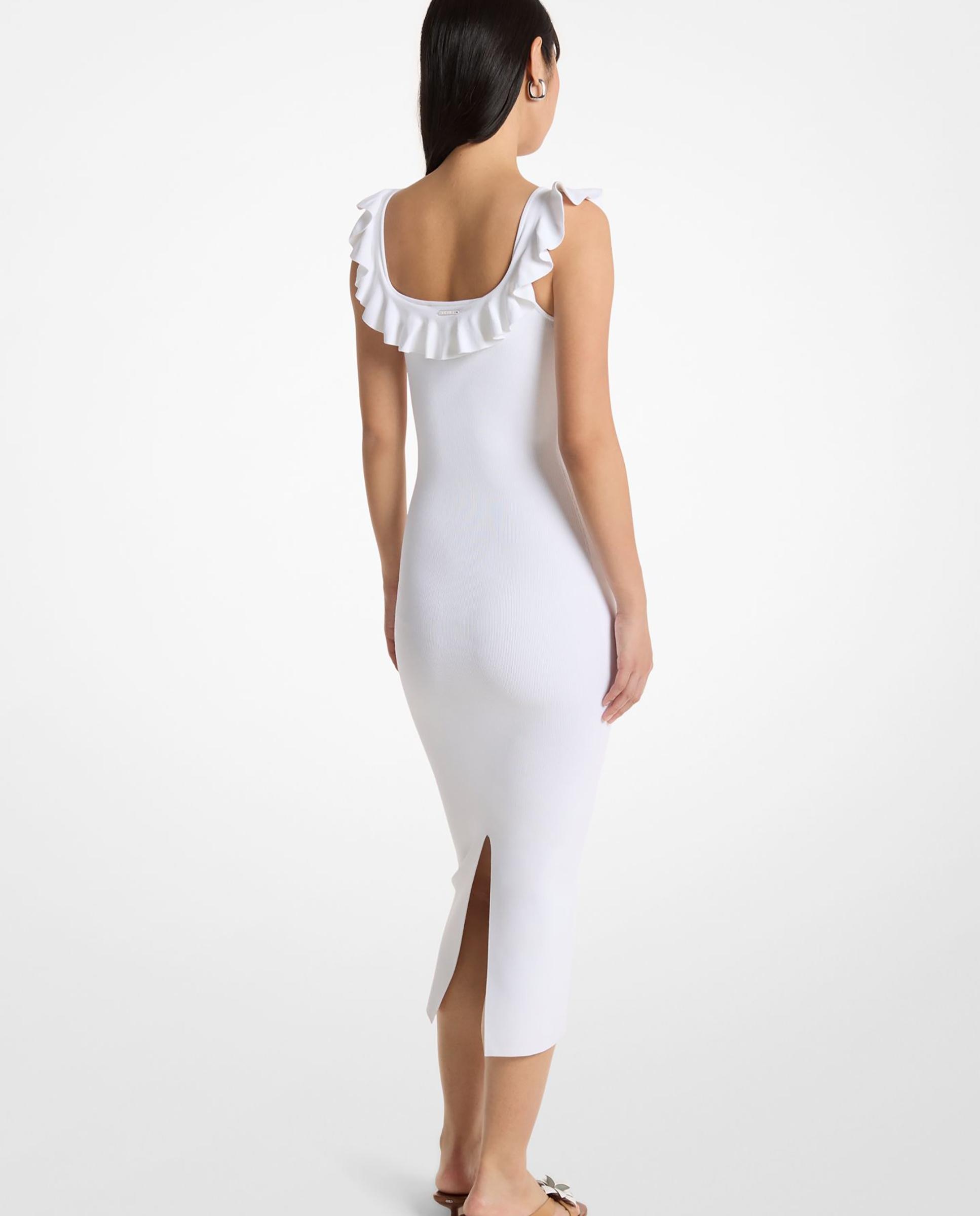 Vestido midi de viscosa elástica con volantes Branco-2