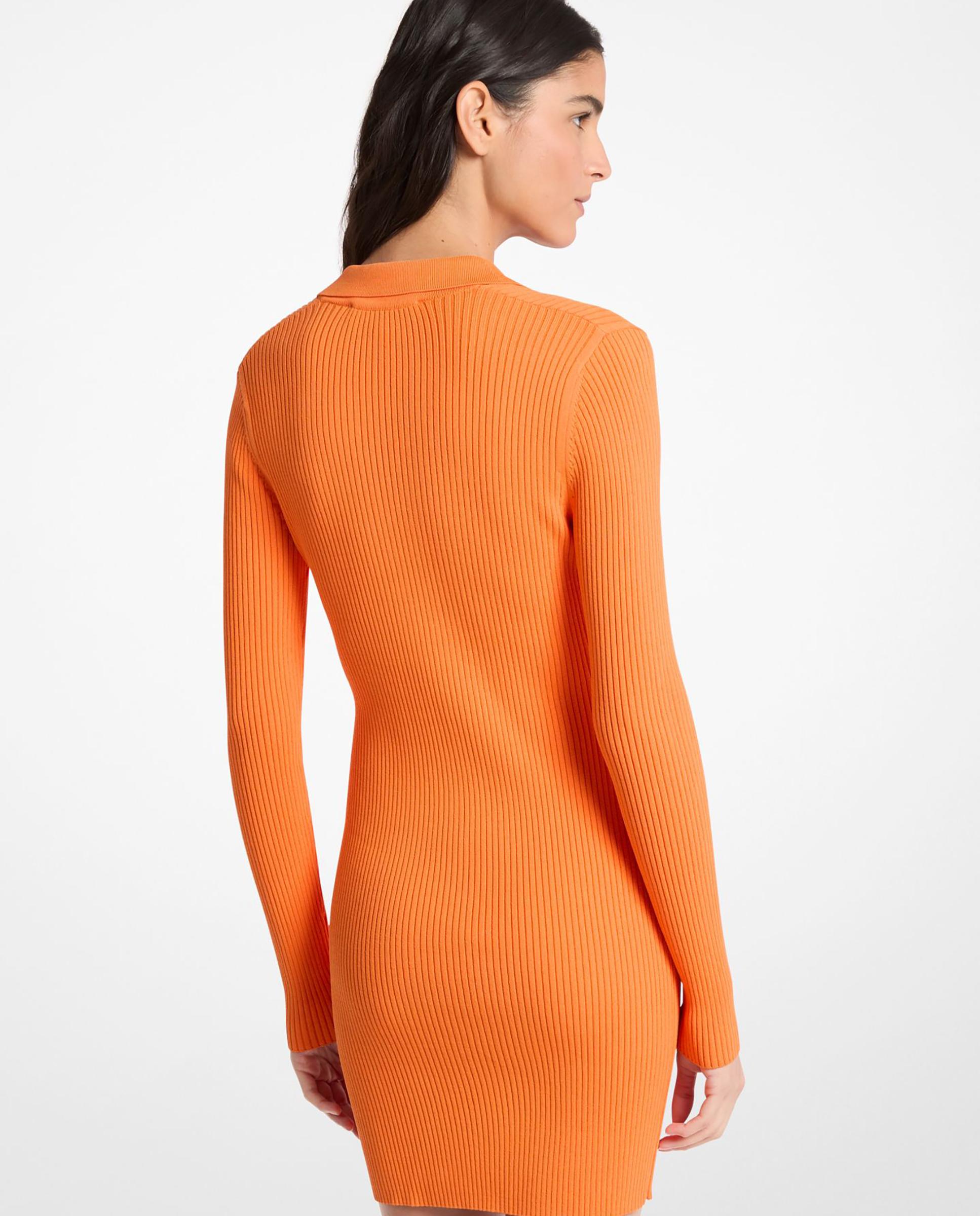 Vestido Curto Tipo Polo de Malha Elástica com Cordões Laranja-2