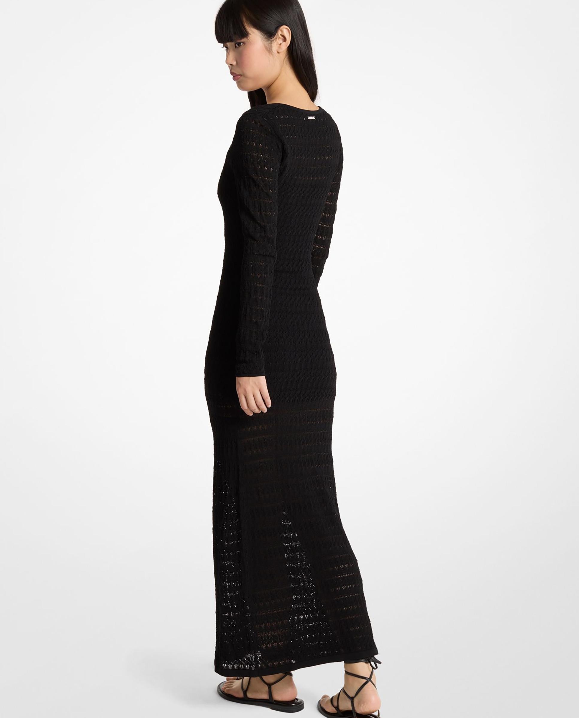 Vestido Comprido de Malha Pointelle Elástica Preto-2