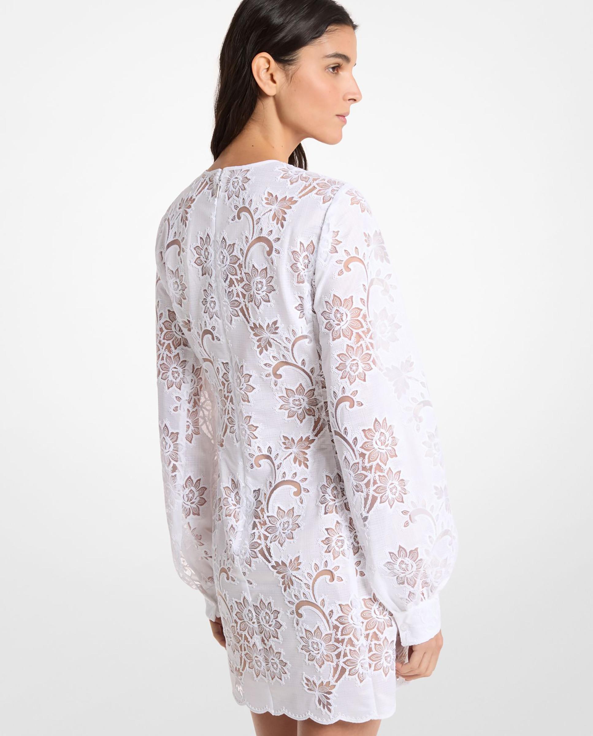 Vestido corto con bordado floral Branco-2