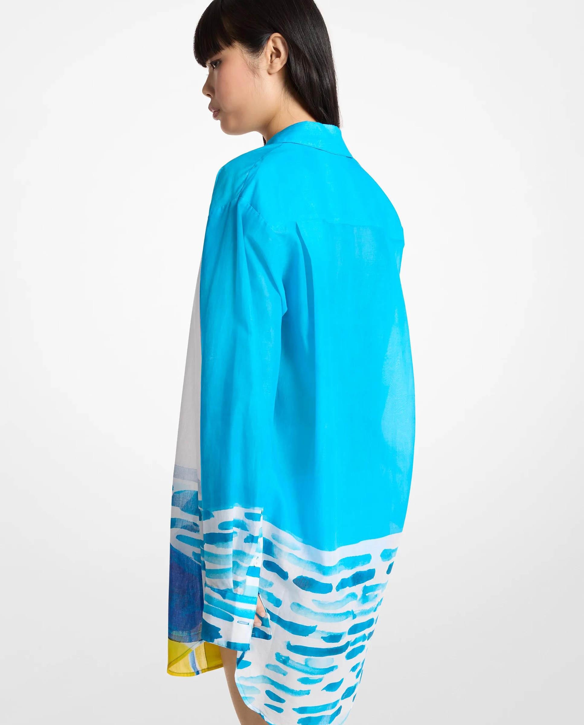 Vestido Curto Tipo Camisa em Algodão 100% Michael Kors X Christina Zimpel Azul/Branco-2