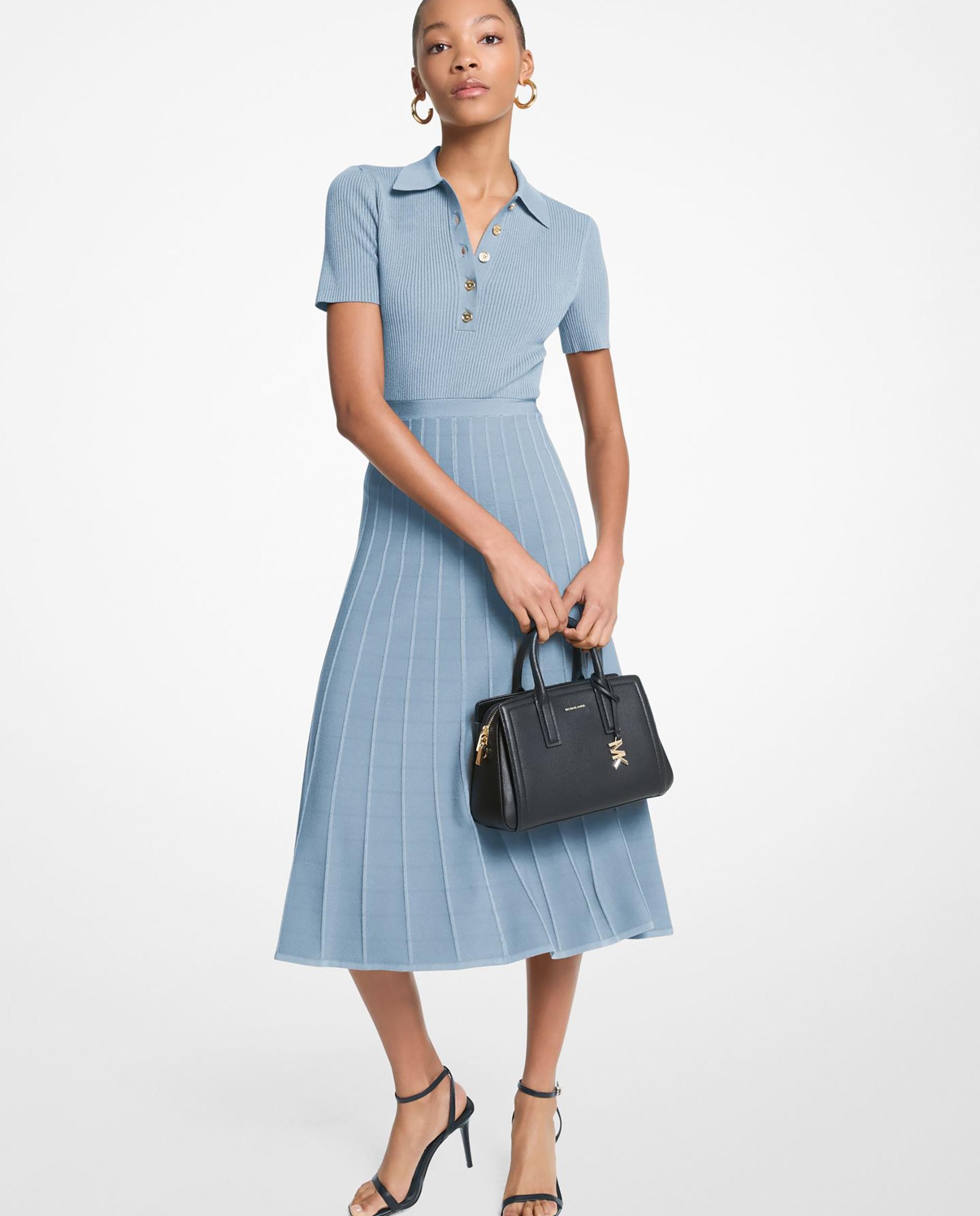 Imagem 0 de Vestido Midi Tipo Polo de Malha Elástica Canelada