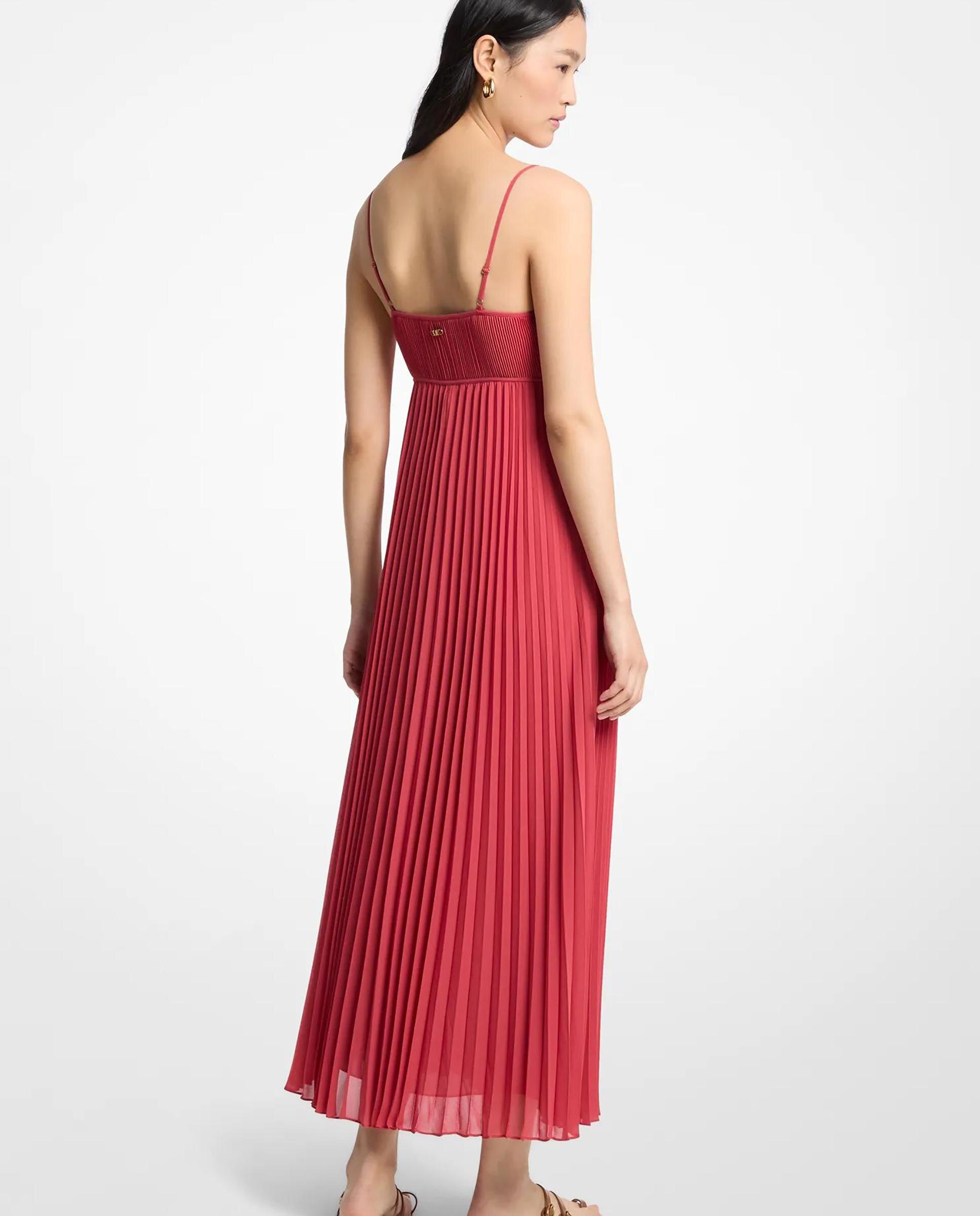 Vestido Comprido de Georgette Plissado Coral-2