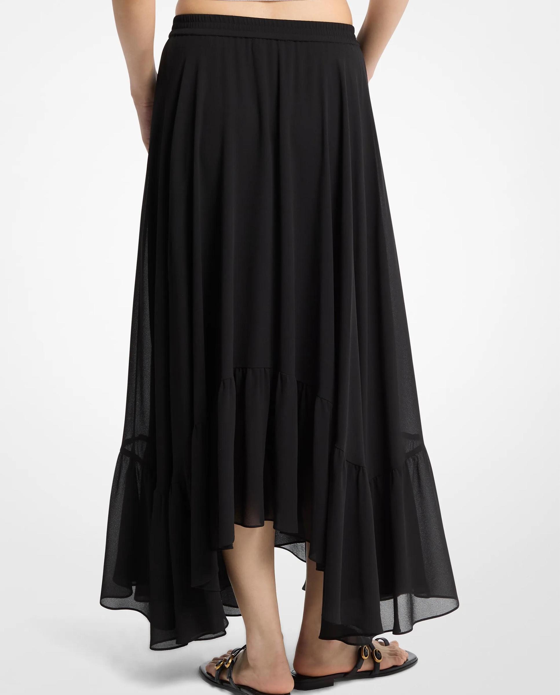 Saia Comprida Assimétrica de Georgette Preto-2