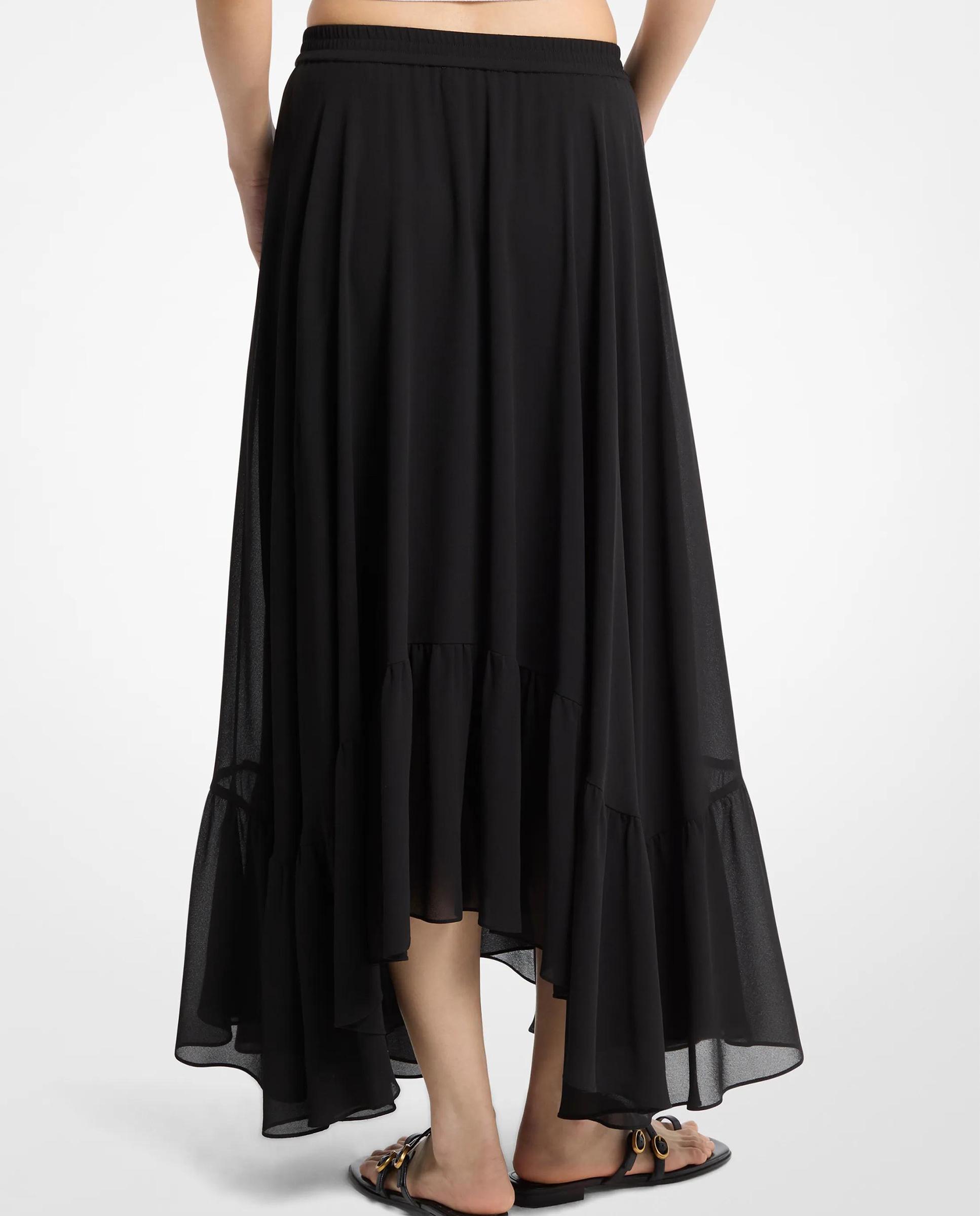 Saia Comprida Assimétrica de Georgette Preto-2