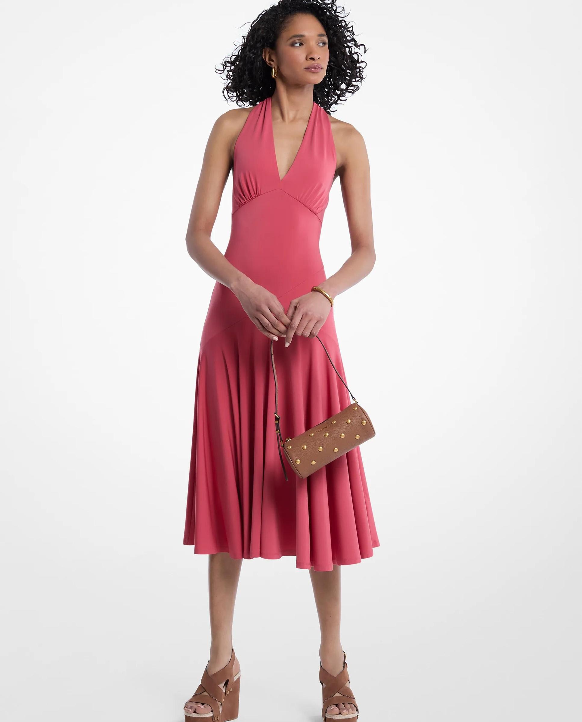 Imagem 0 de Vestido Midi de Malha Elástica com Gola Halter