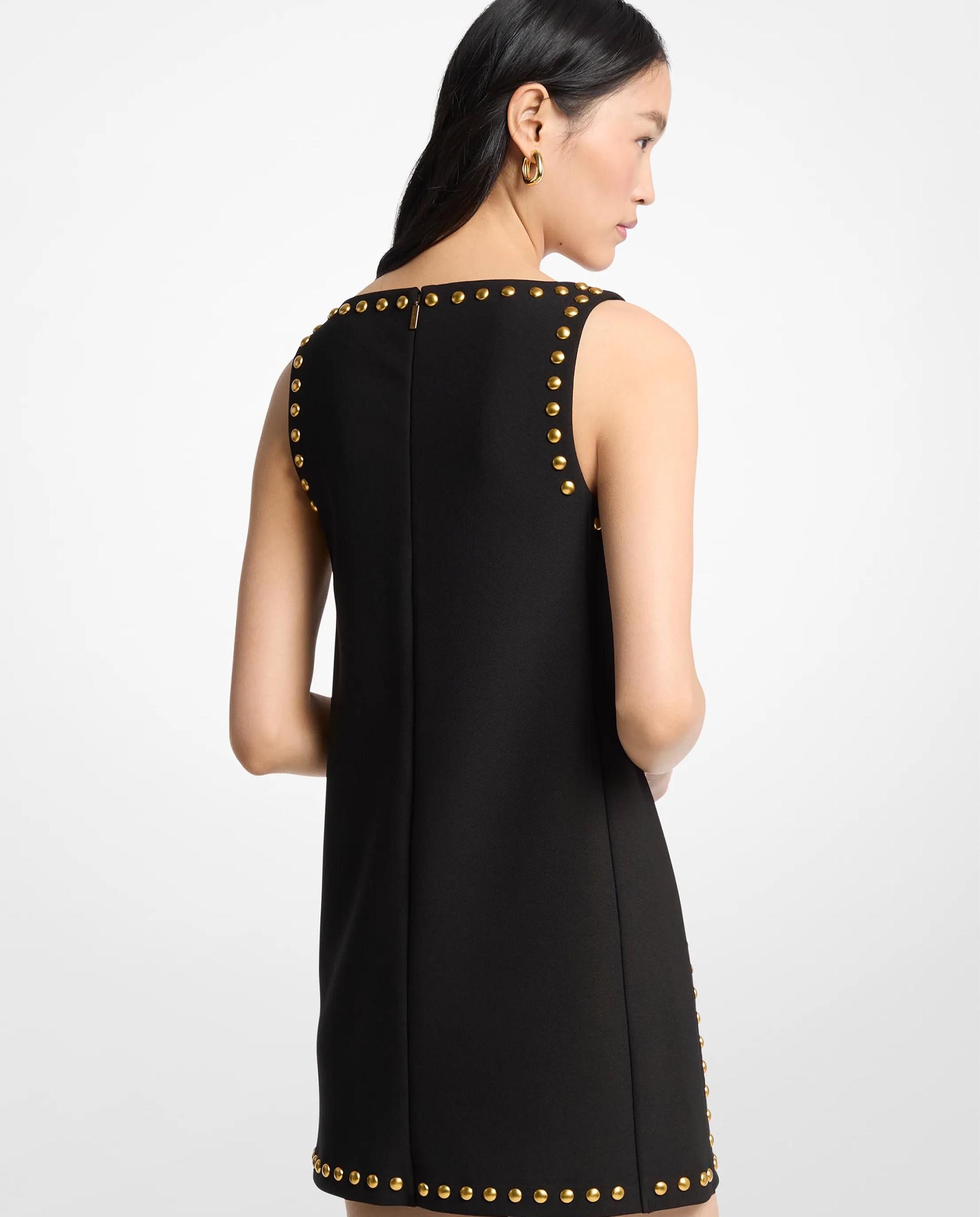 Vestido Curto de Crepe com Tachas Abombadas Preto-2