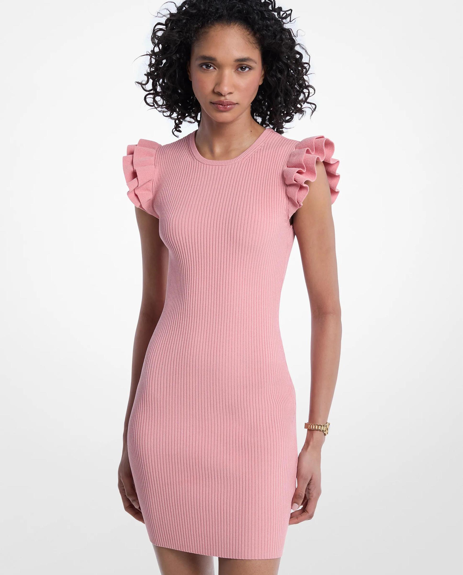 Imagem 0 de Vestido Curto de Malha Elástica com Folhos