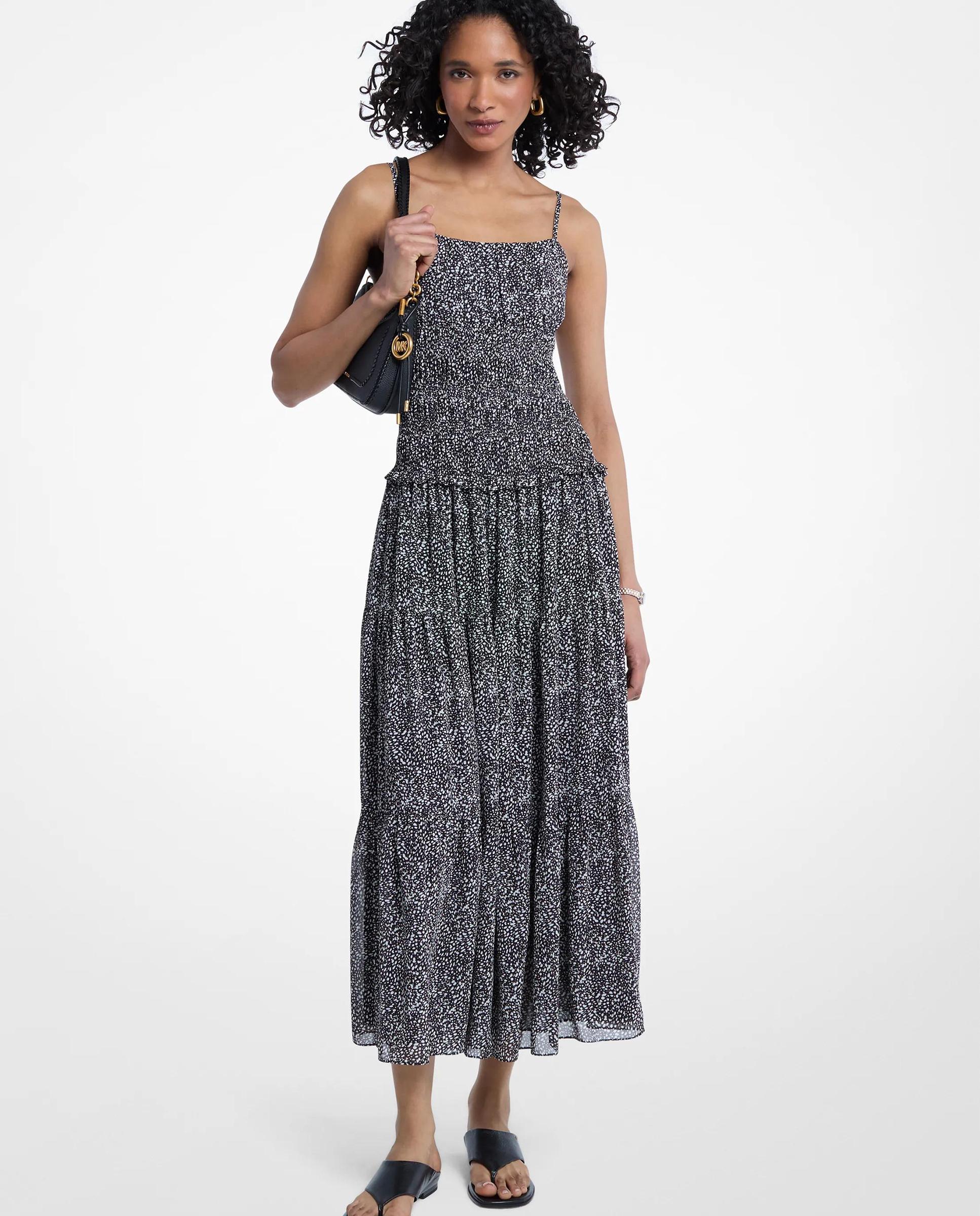 Imagem 0 de Vestido Comprido Franzido de Georgette Estampado