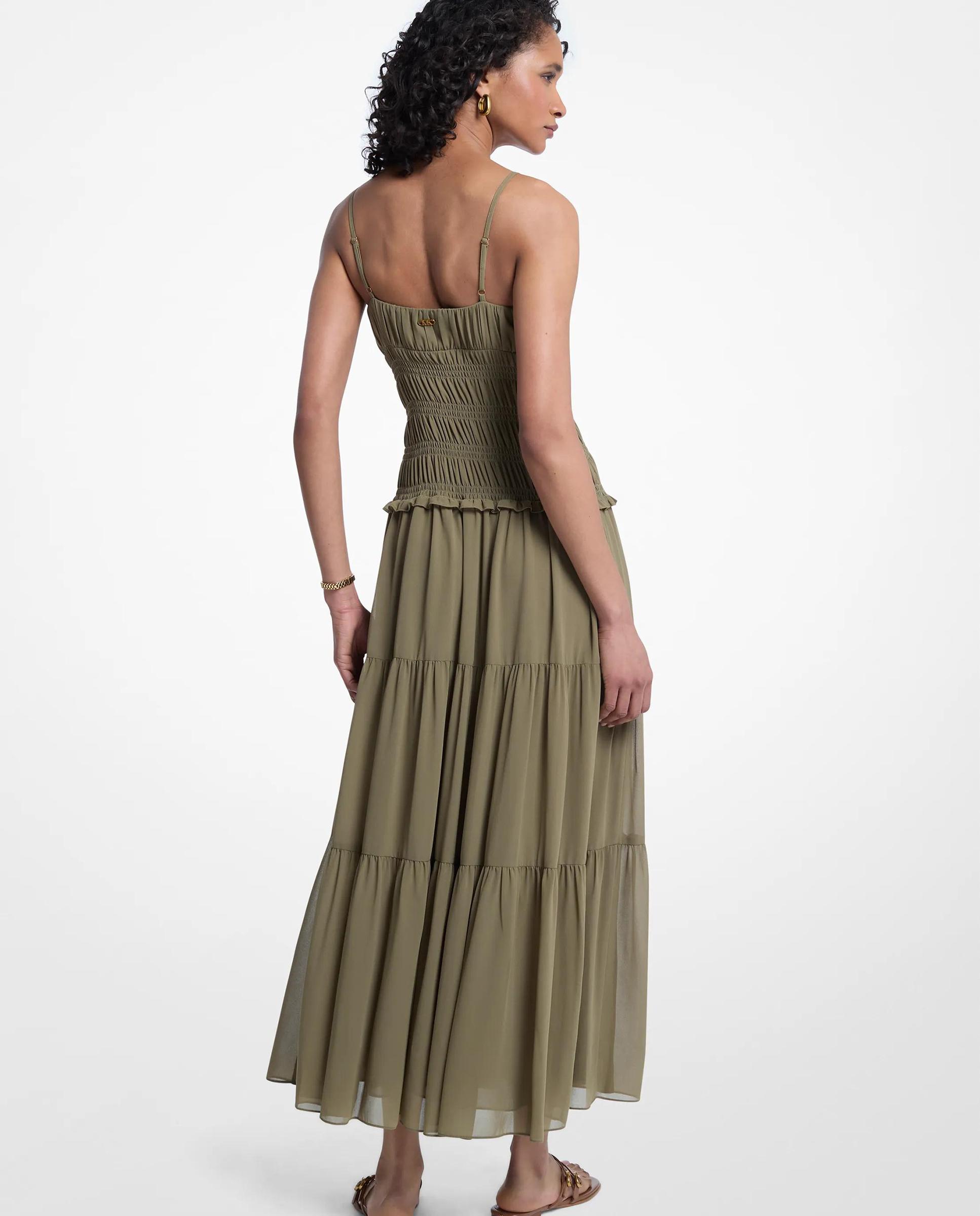 Vestido Comprido Franzido de Georgette Musgo-2