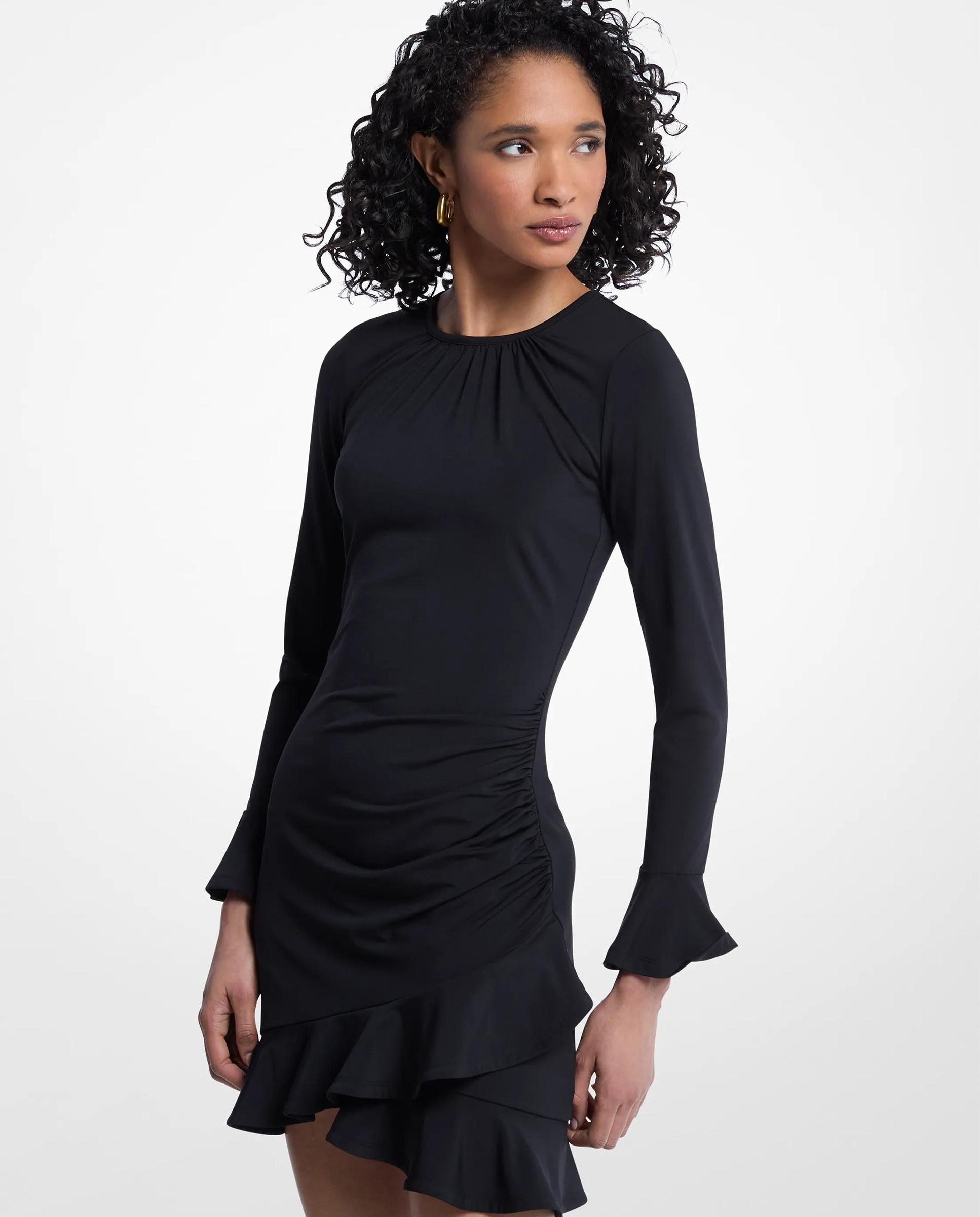 Imagem 0 de Vestido Curto de Malha Elástica com Folhos