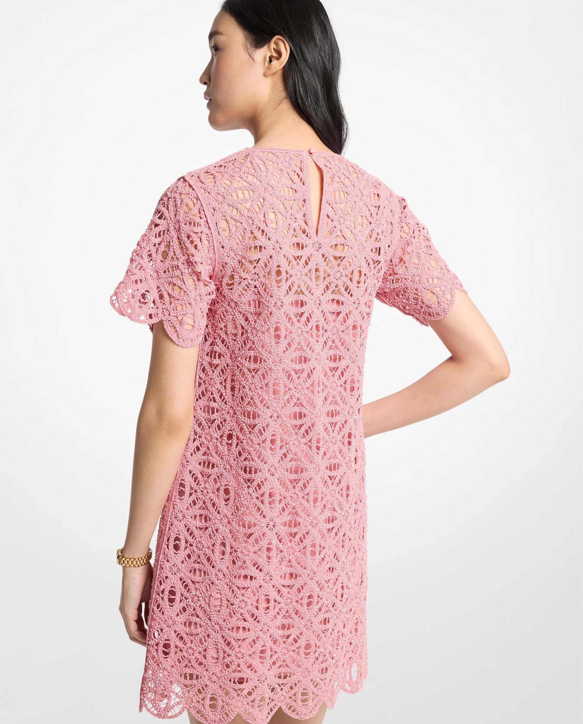 Vestido Curto 100% Algodão com Efeito Croché Rosa-pastel-2