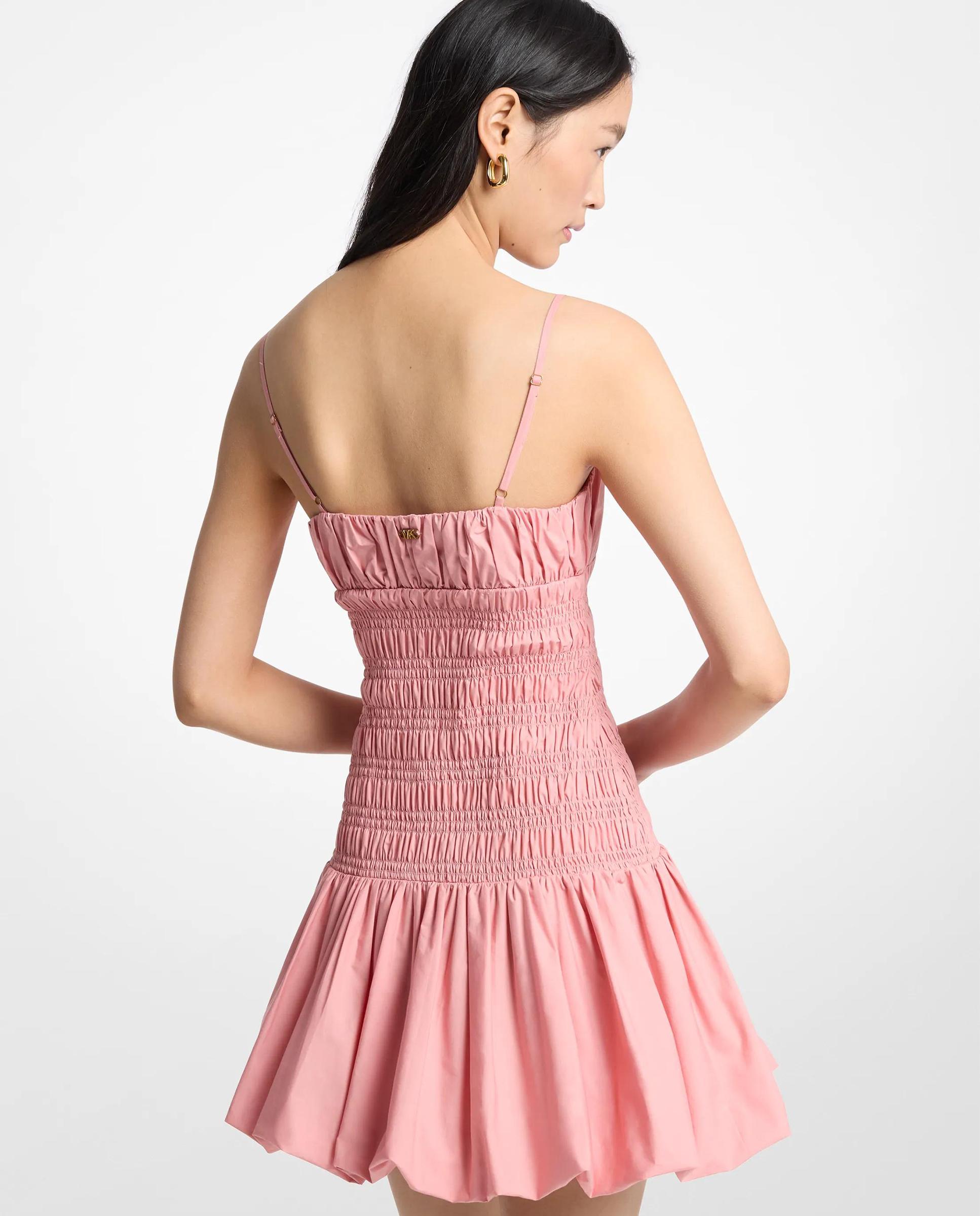 Vestido Curto Globo Franzido 100% Algodão Rosa-pastel-2