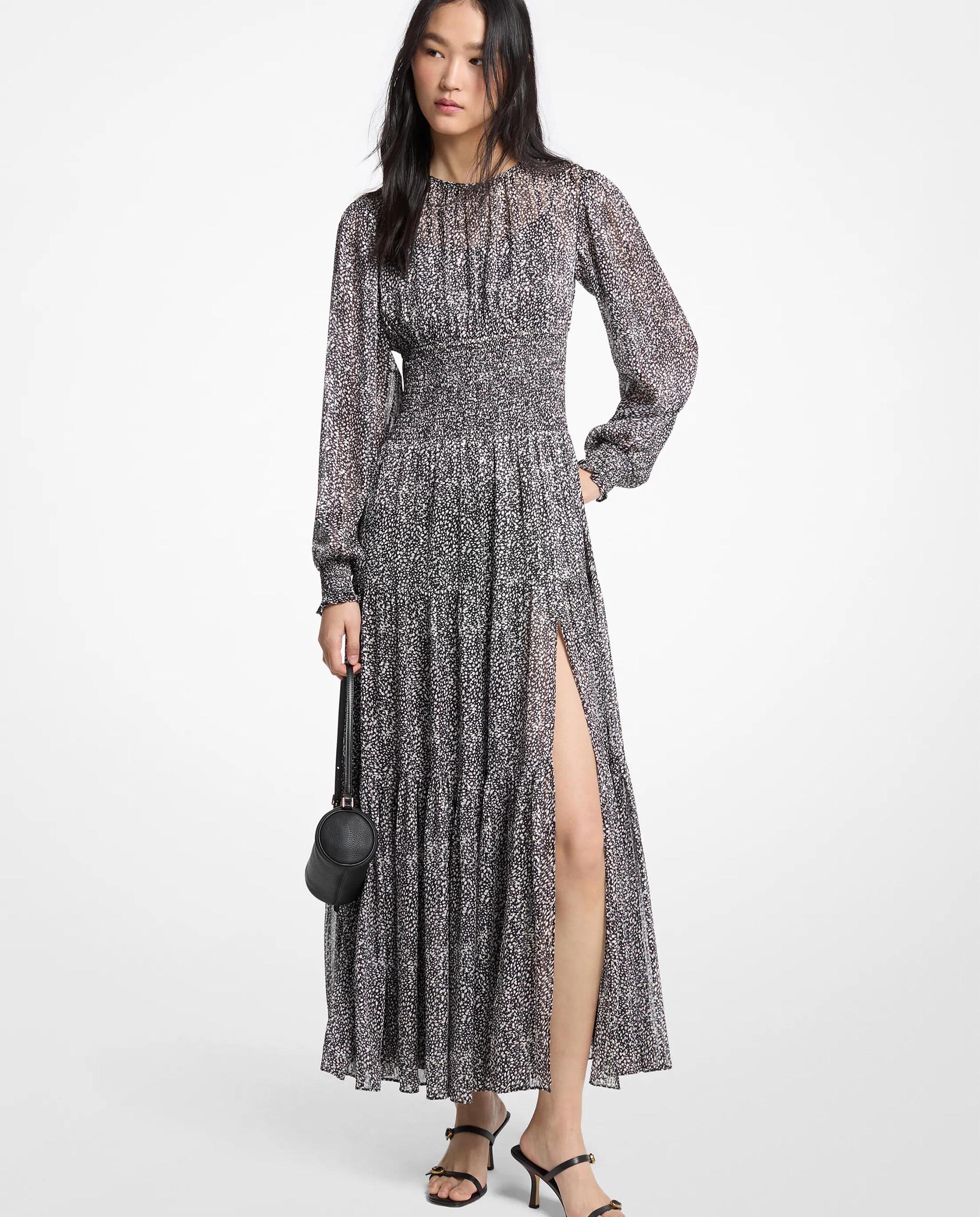 Imagem 0 de Vestido Comprido de Georgette Franzido Estampado