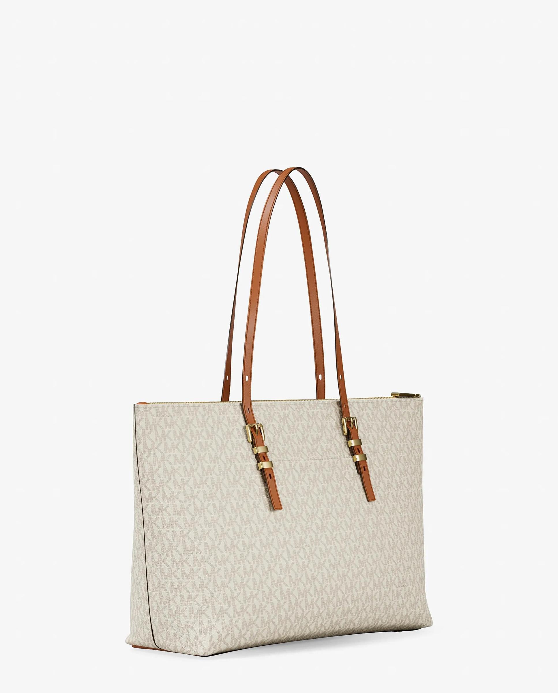 Mala Shopper Tote Quinn Grande com Logotipo Marfim-3