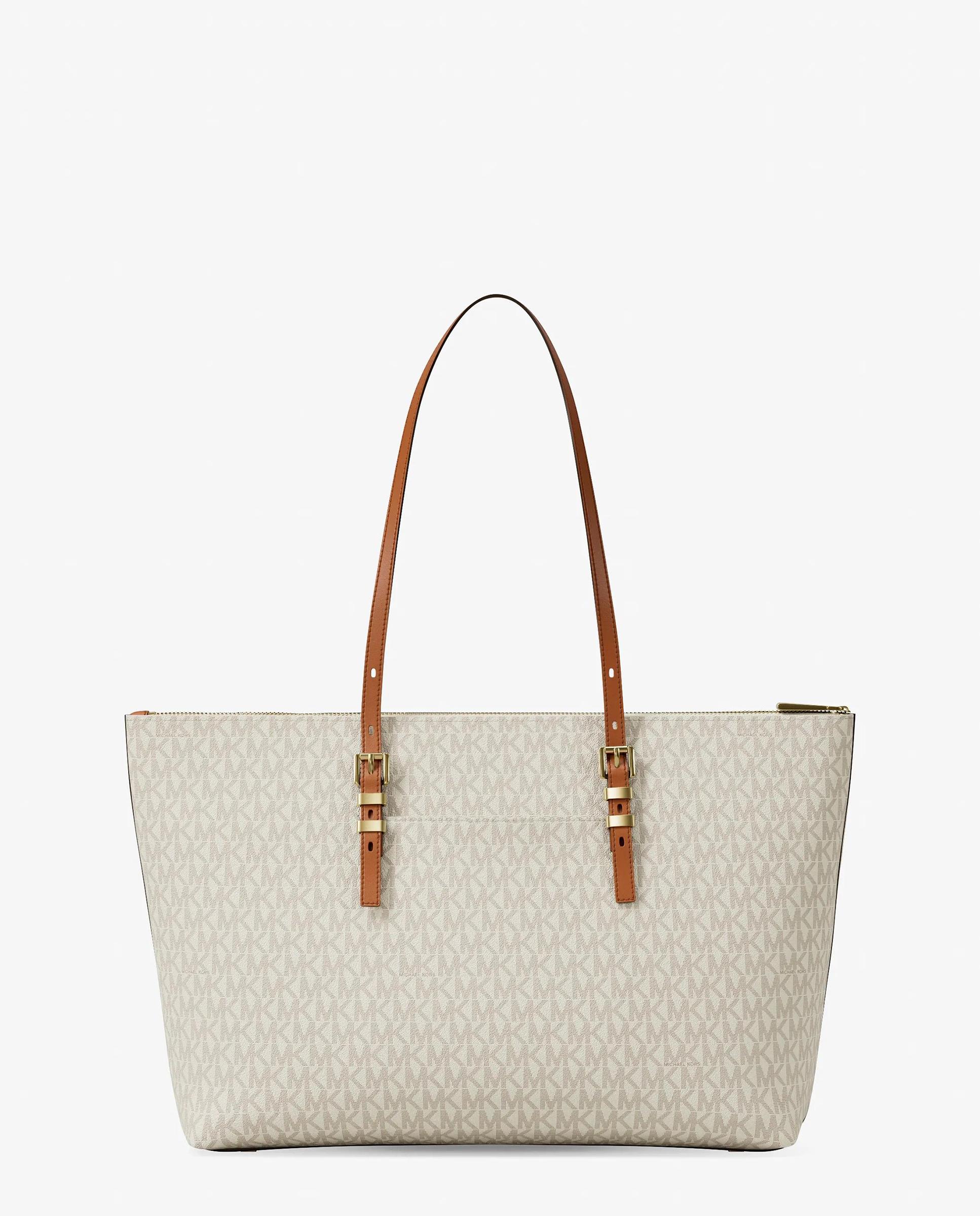 Mala Shopper Tote Quinn Grande com Logotipo Marfim-5