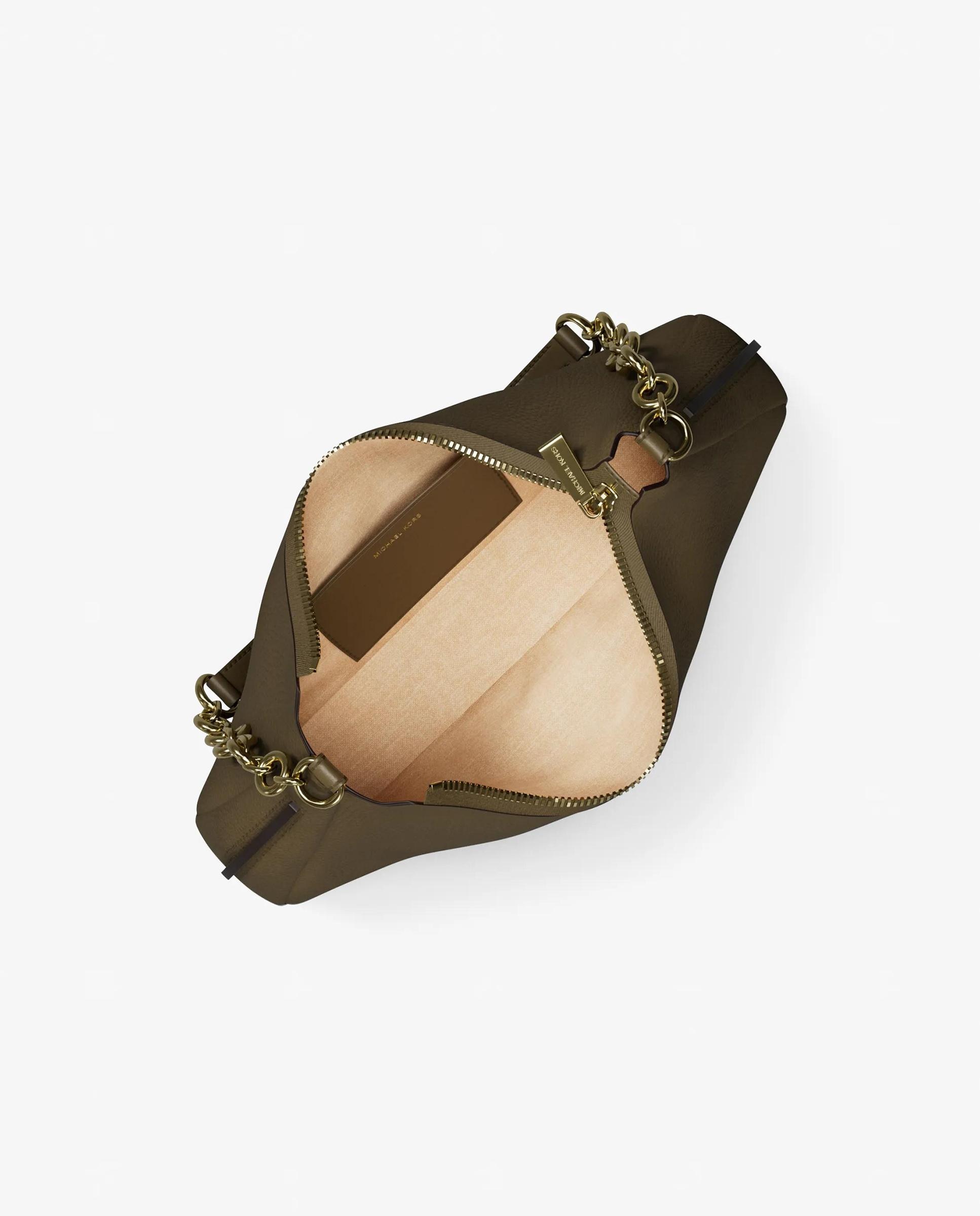 Bolsa de Ombro Pochette Nolita Média de Nobuck Caqui-2