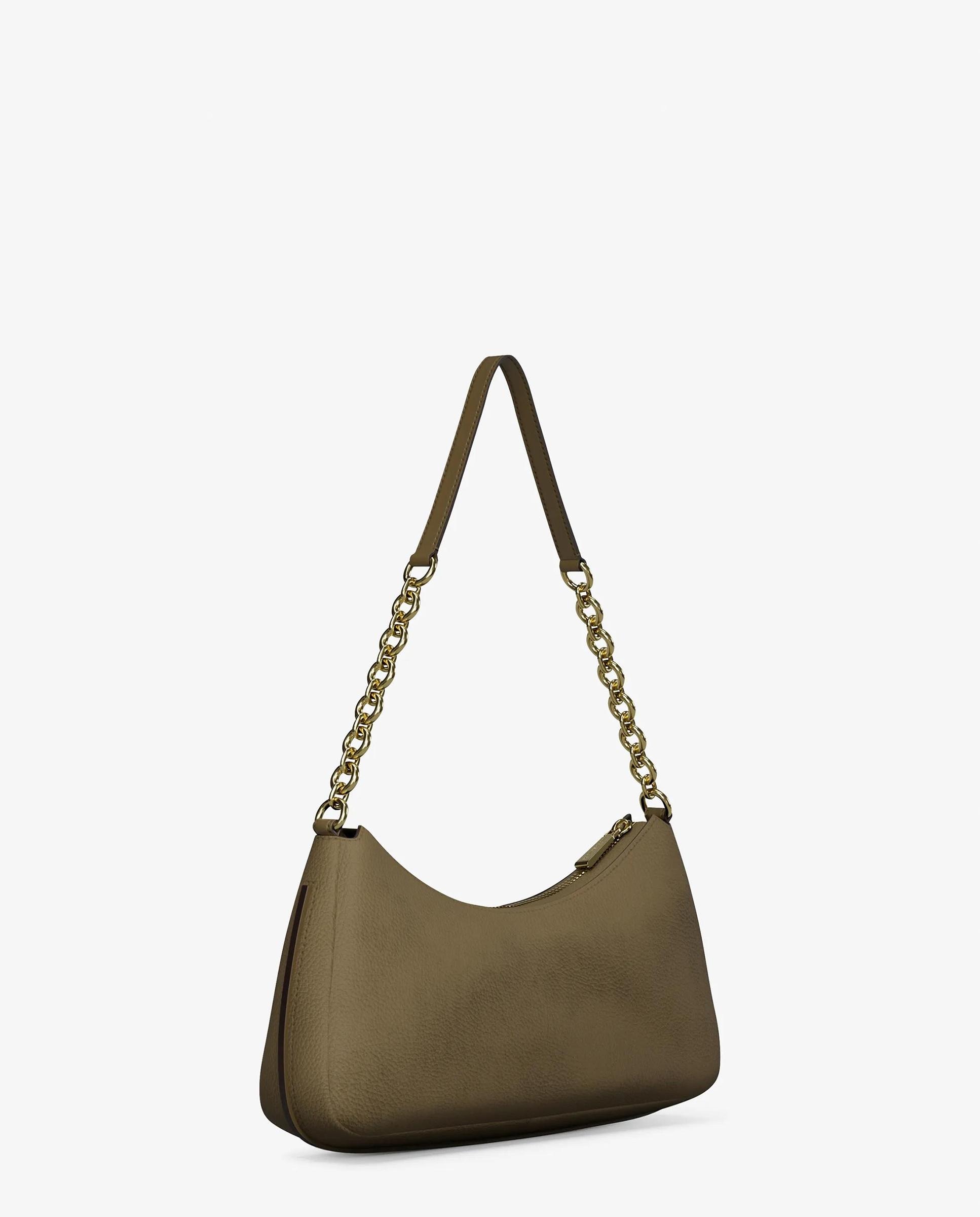 Bolsa de Ombro Pochette Nolita Média de Nobuck Caqui-3