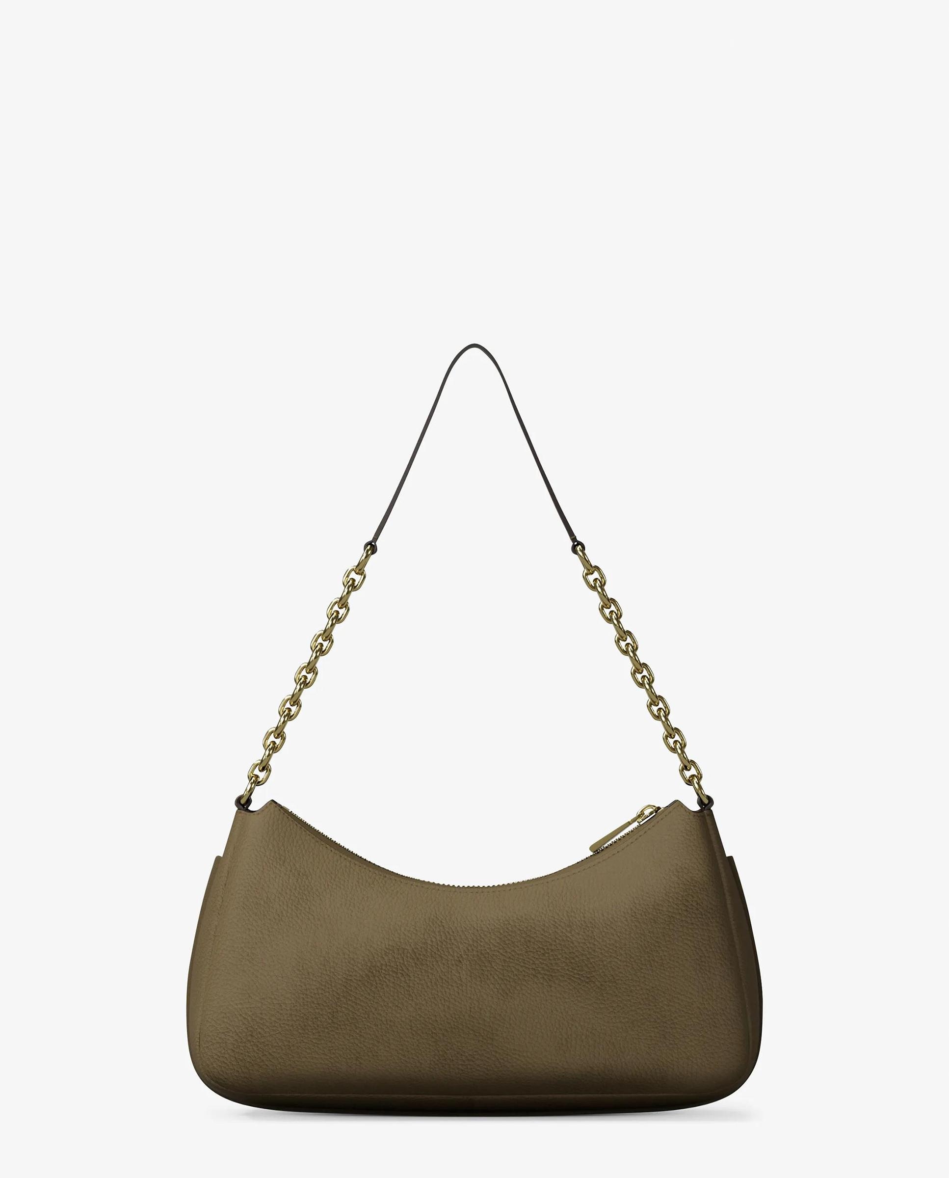 Bolsa de Ombro Pochette Nolita Média de Nobuck Caqui-5