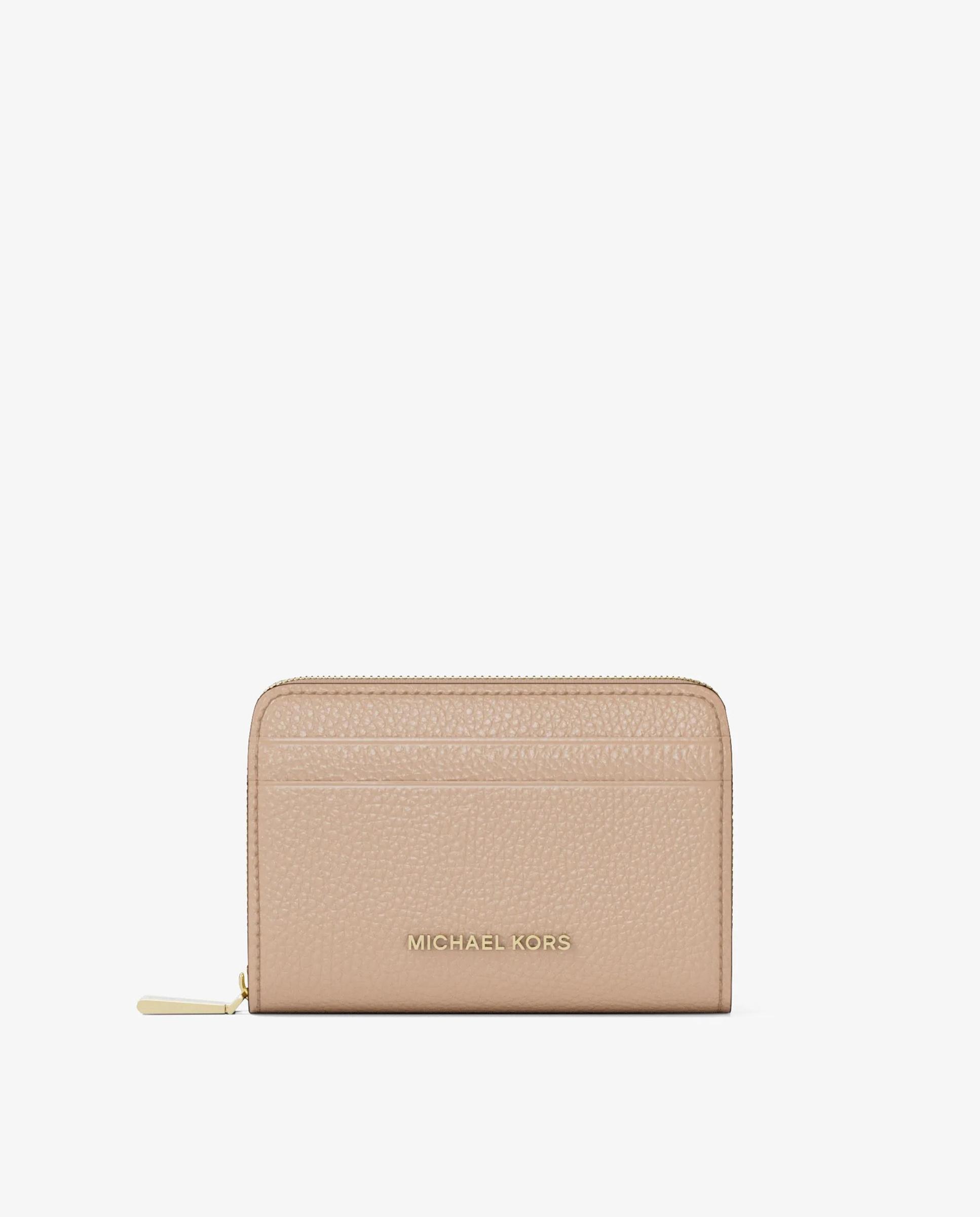 Porta-cartões Jet Set Pequeno de Pele Granulada com Fecho Zip Circundante Cru-1