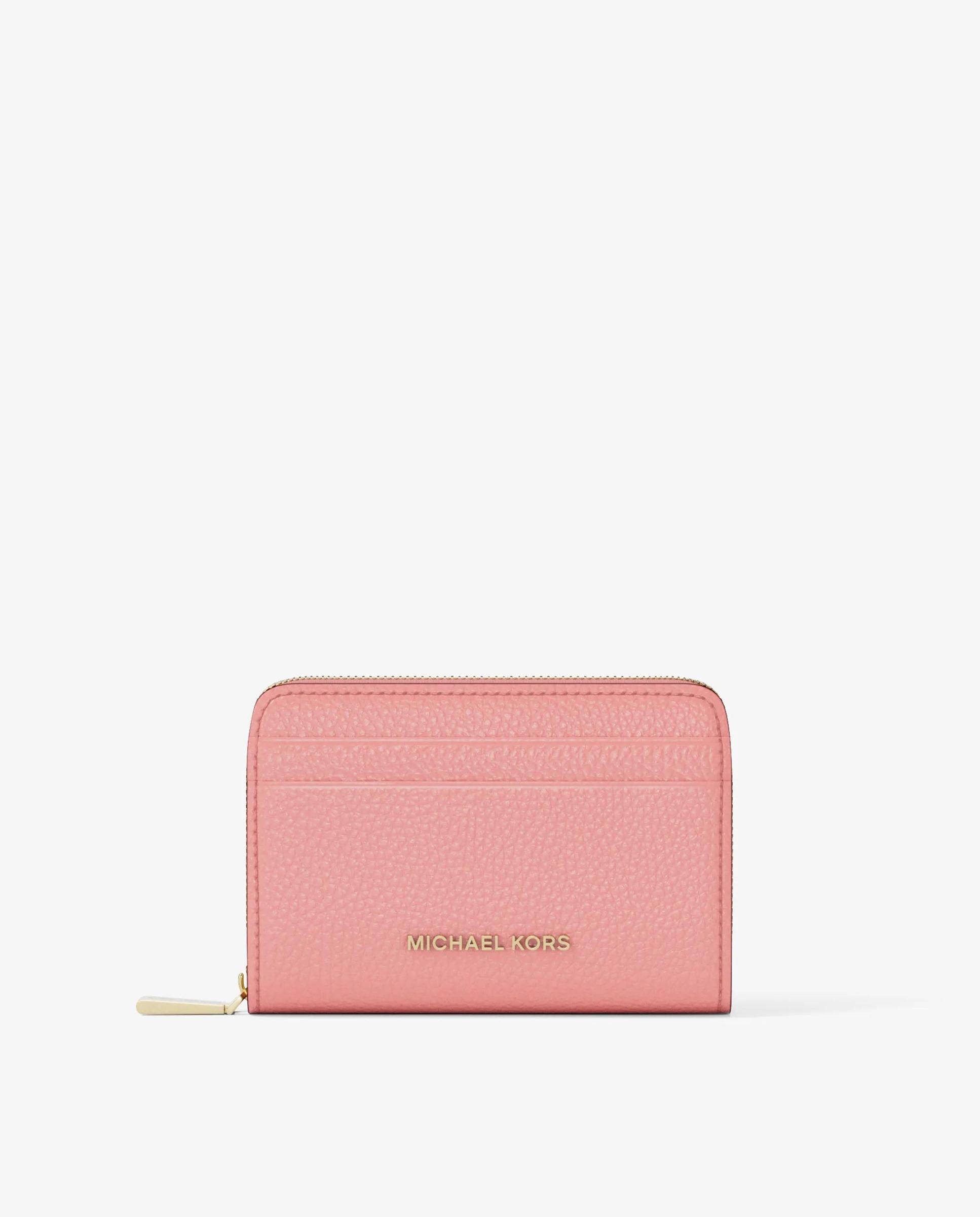 Porta-cartões Jet Set Pequeno de Pele Granulada com Fecho Zip Circundante Rosa-pastel-1