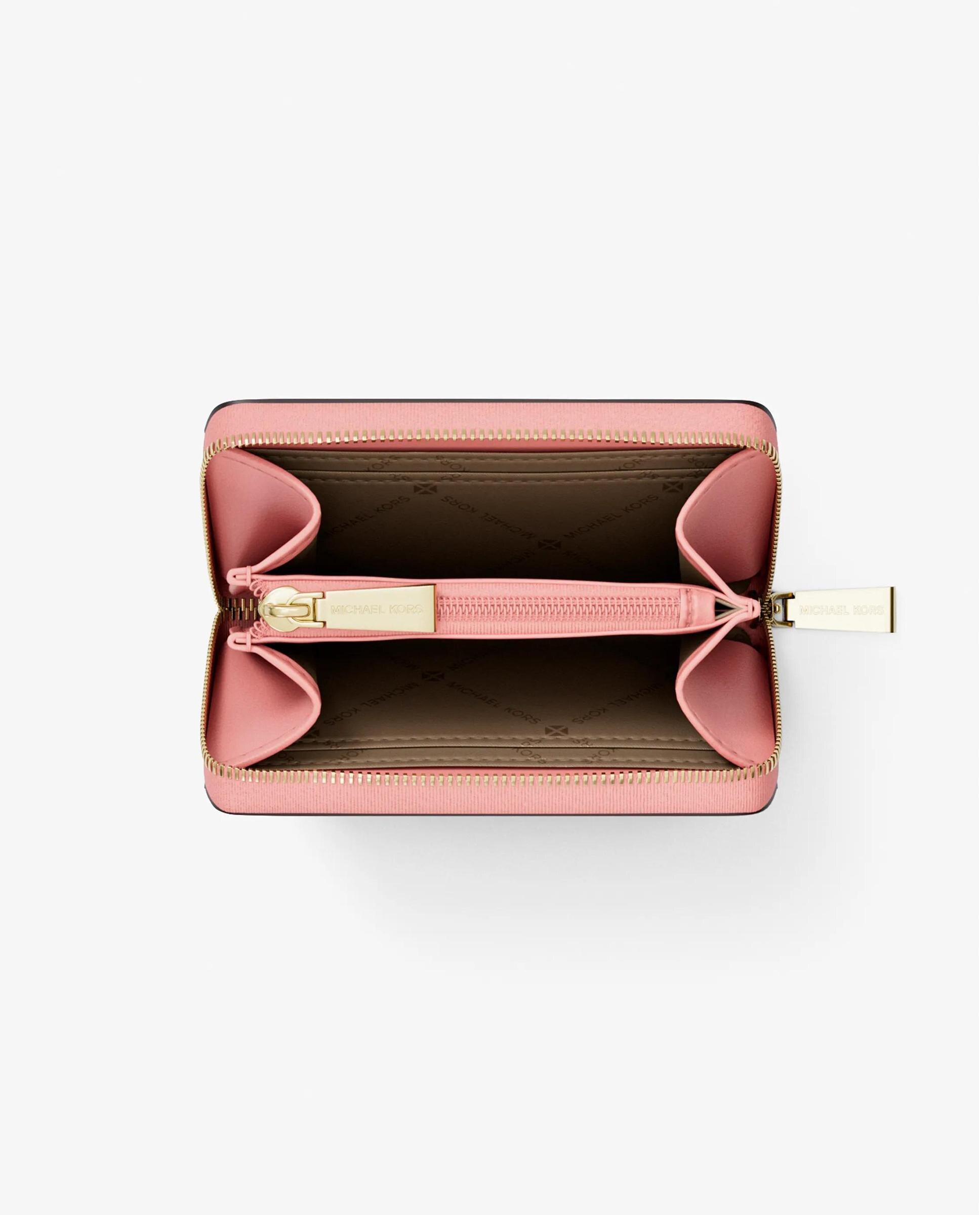 Porta-cartões Jet Set Pequeno de Pele Granulada com Fecho Zip Circundante Rosa-pastel-2