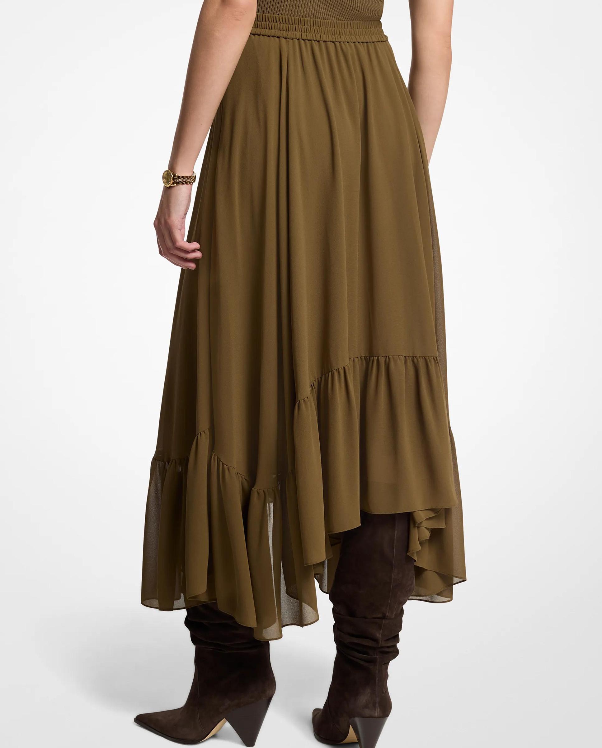 Saia Comprida Assimétrica de Georgette Verde-militar-2