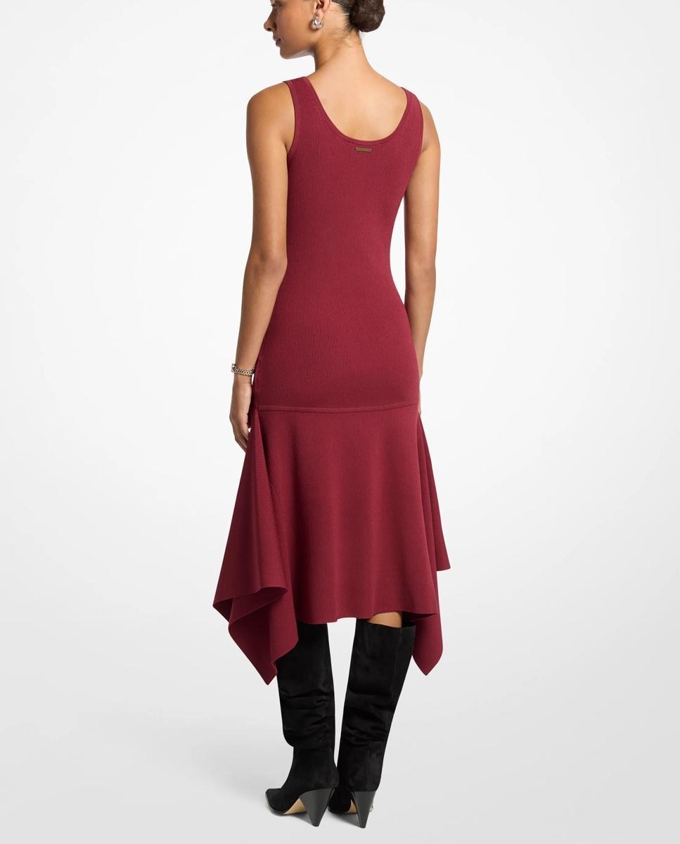 Vestido Midi de Malha Elástica sem Mangas Vinho-2