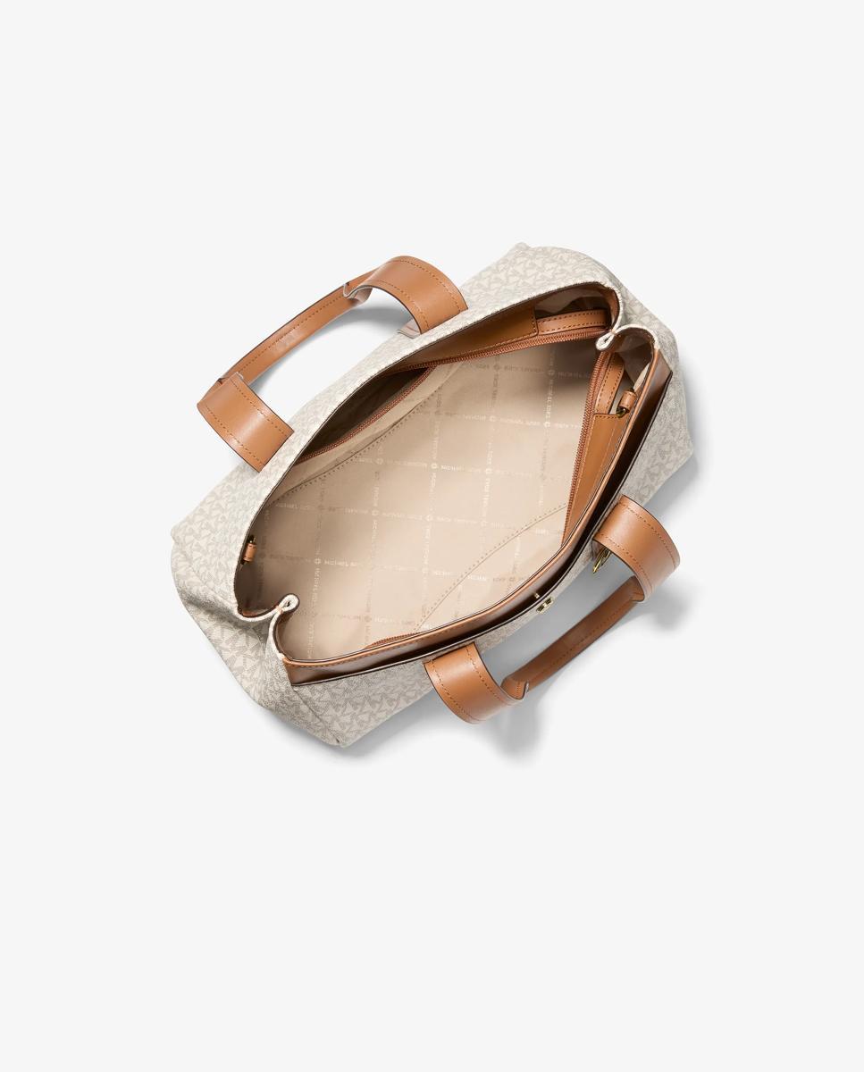 Mala a Tiracolo Satchel Foster Pequena com Logotipo Marfim-2