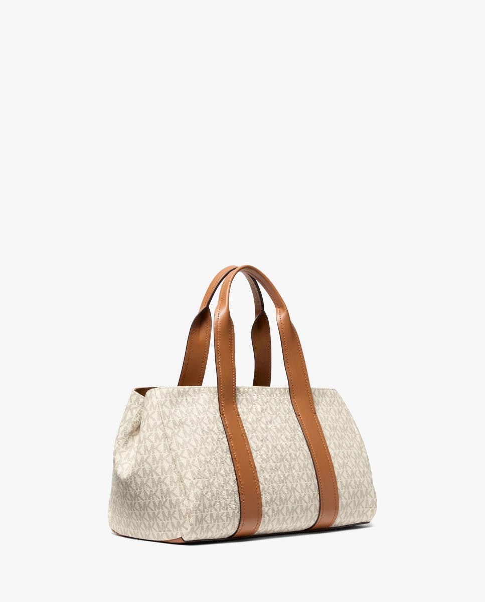 Mala a Tiracolo Satchel Foster Pequena com Logotipo Marfim-3