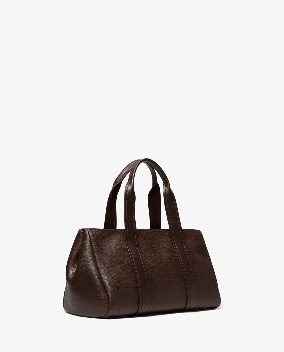 Mala a Tiracolo Satchel Foster Pequena de Pele Granulada Castanho-chocolate-3