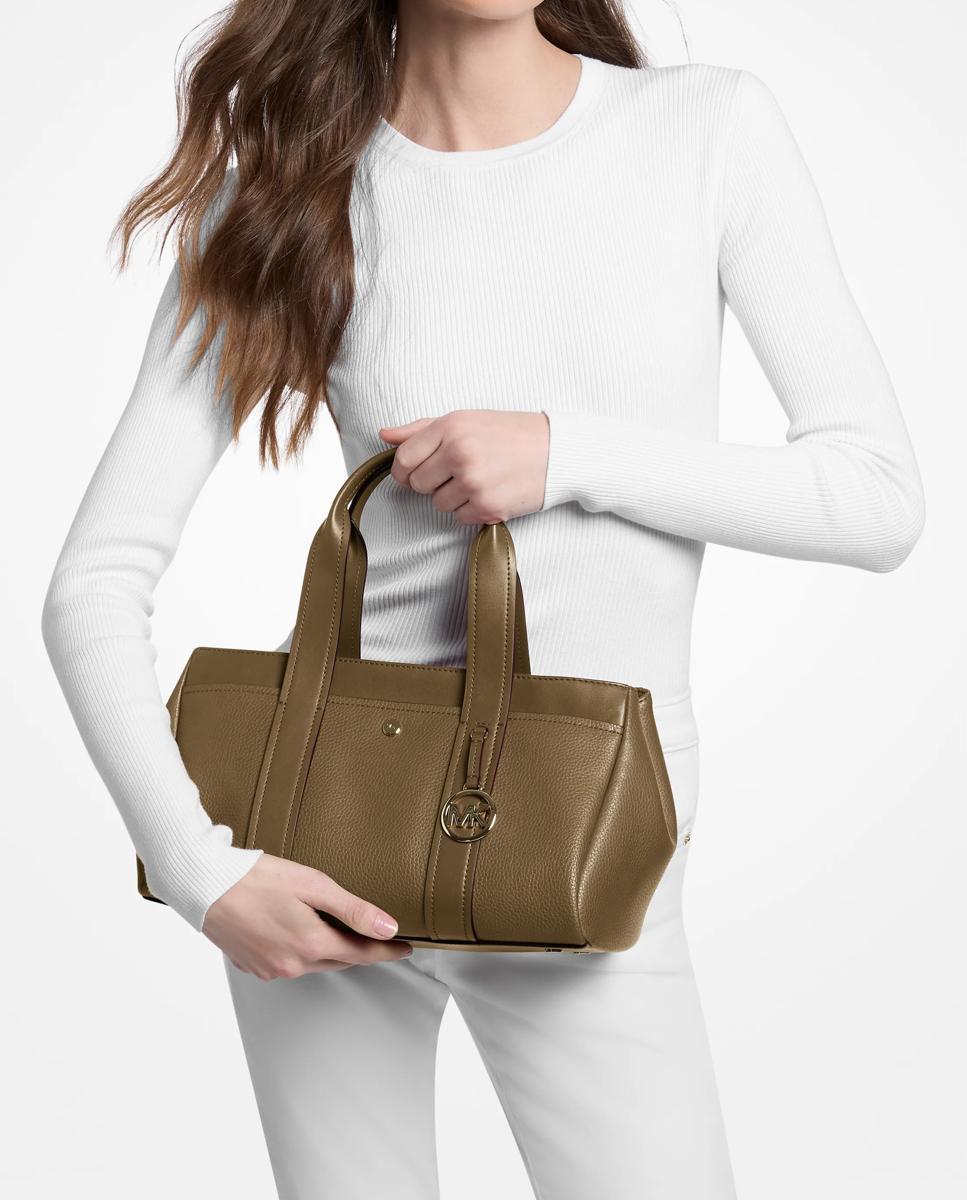 Mala a Tiracolo Satchel Foster Pequena de Pele Granulada Castanho-chocolate-4