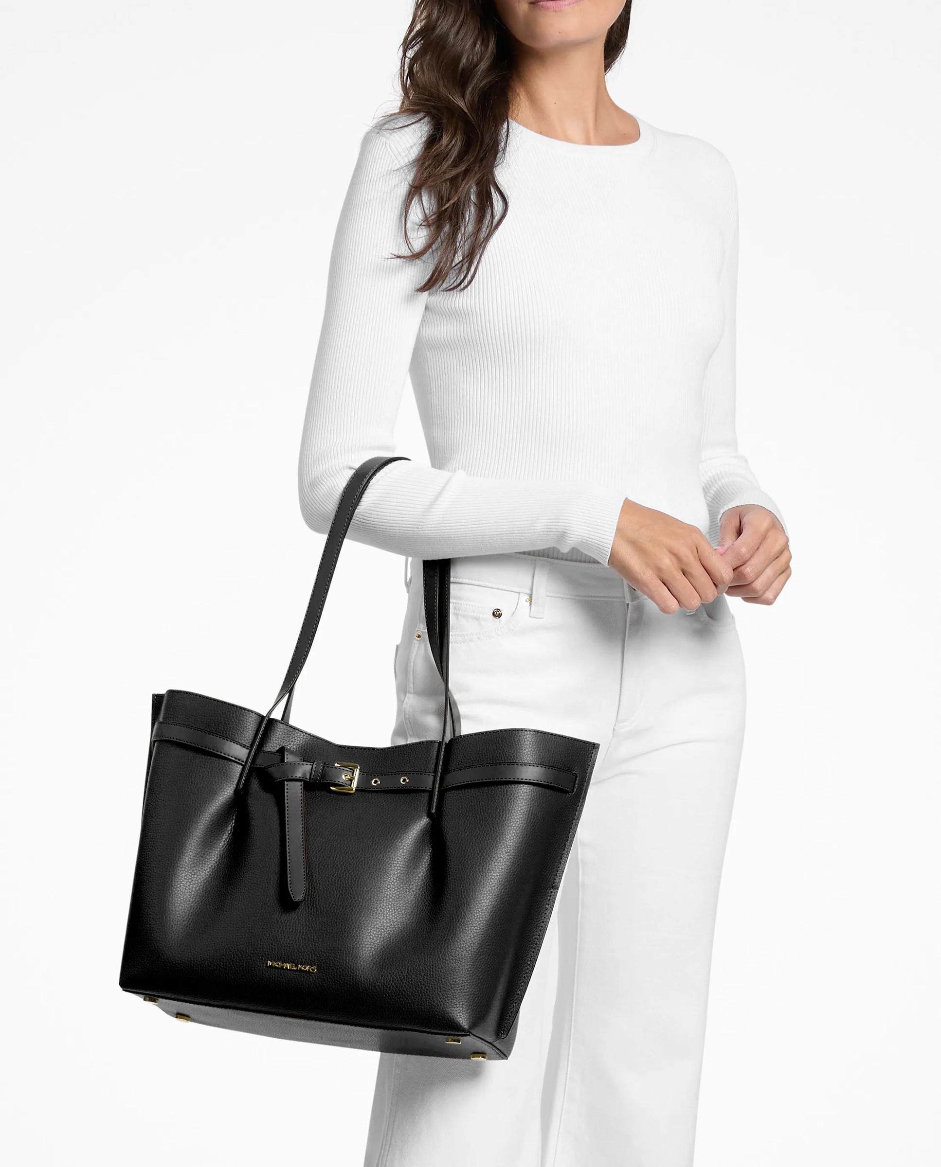 Mala Shopper Tote Emilia Grande de Pele Granulada Preto-4
