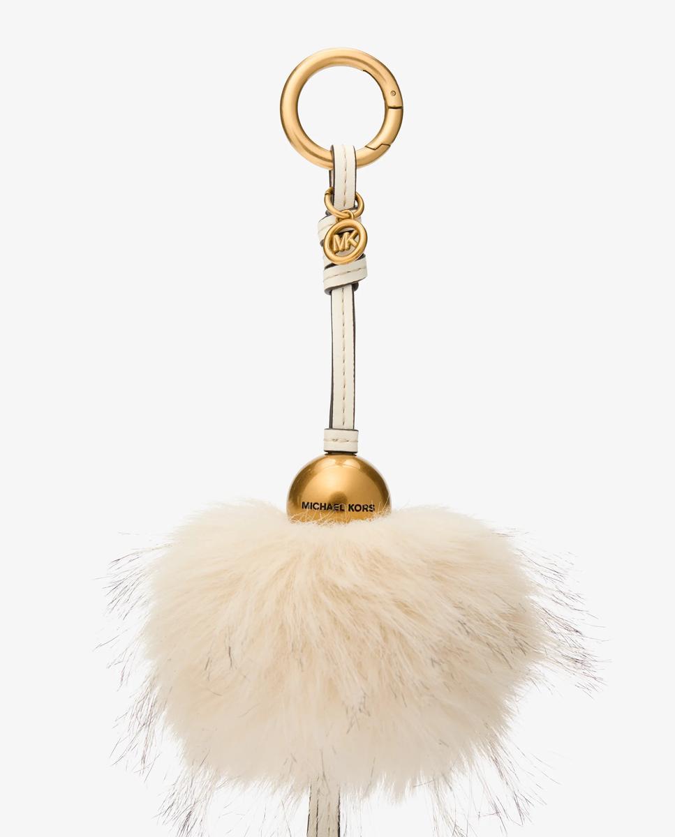 Adorno de Pelo Sintético com Bola em Dourado Cru-2