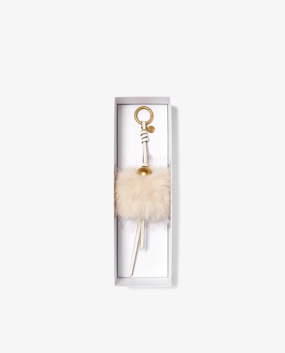 Adorno de Pelo Sintético com Bola em Dourado Cru-4