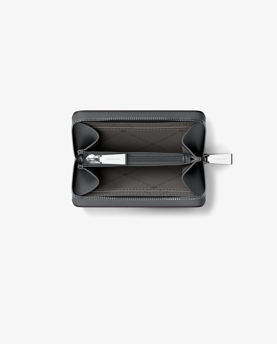 Porta-cartões Jet Set Pequeno de Pele Granulada com Fecho Zip Circundante Cinzento-pedra-2