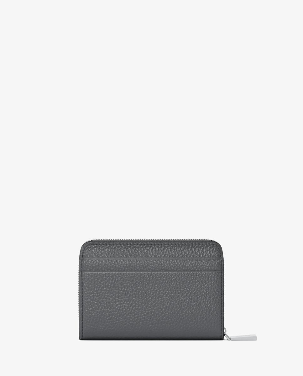 Porta-cartões Jet Set Pequeno de Pele Granulada com Fecho Zip Circundante Cinzento-pedra-3