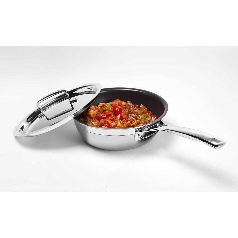Frigideira de chefe com tampa de Aço Inoxidável com antiaderente de 3-Ply Food is love Le Creuset Cinzento-2