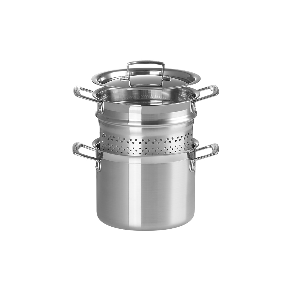 Caçarola de aço inoxidável com tampa e escorredor classic Le Creuset Cinzento-2