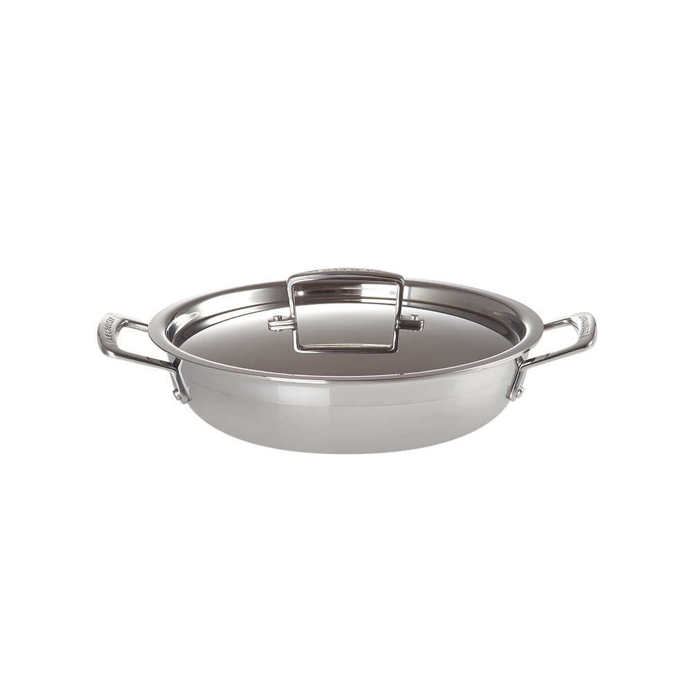 Caçarola baixa com tampa de aço inoxidável signature Le Creuset Cinzento-1